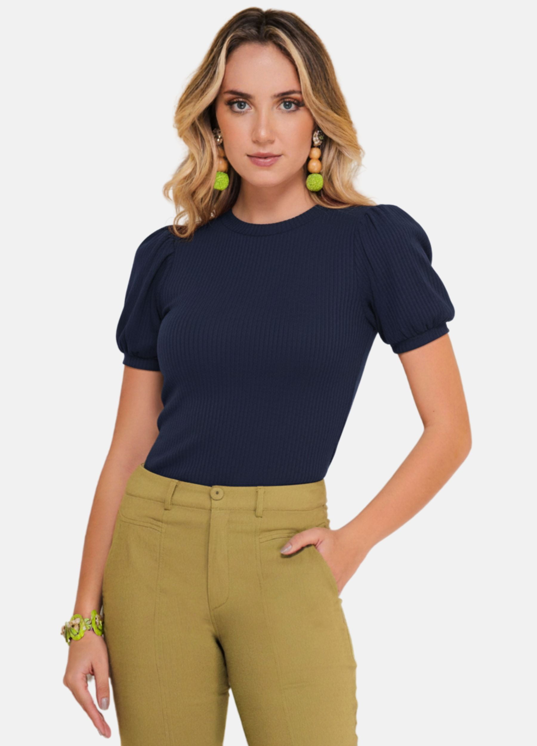 BLUSA CANELADA COM MANGA PUFF FEMININO
