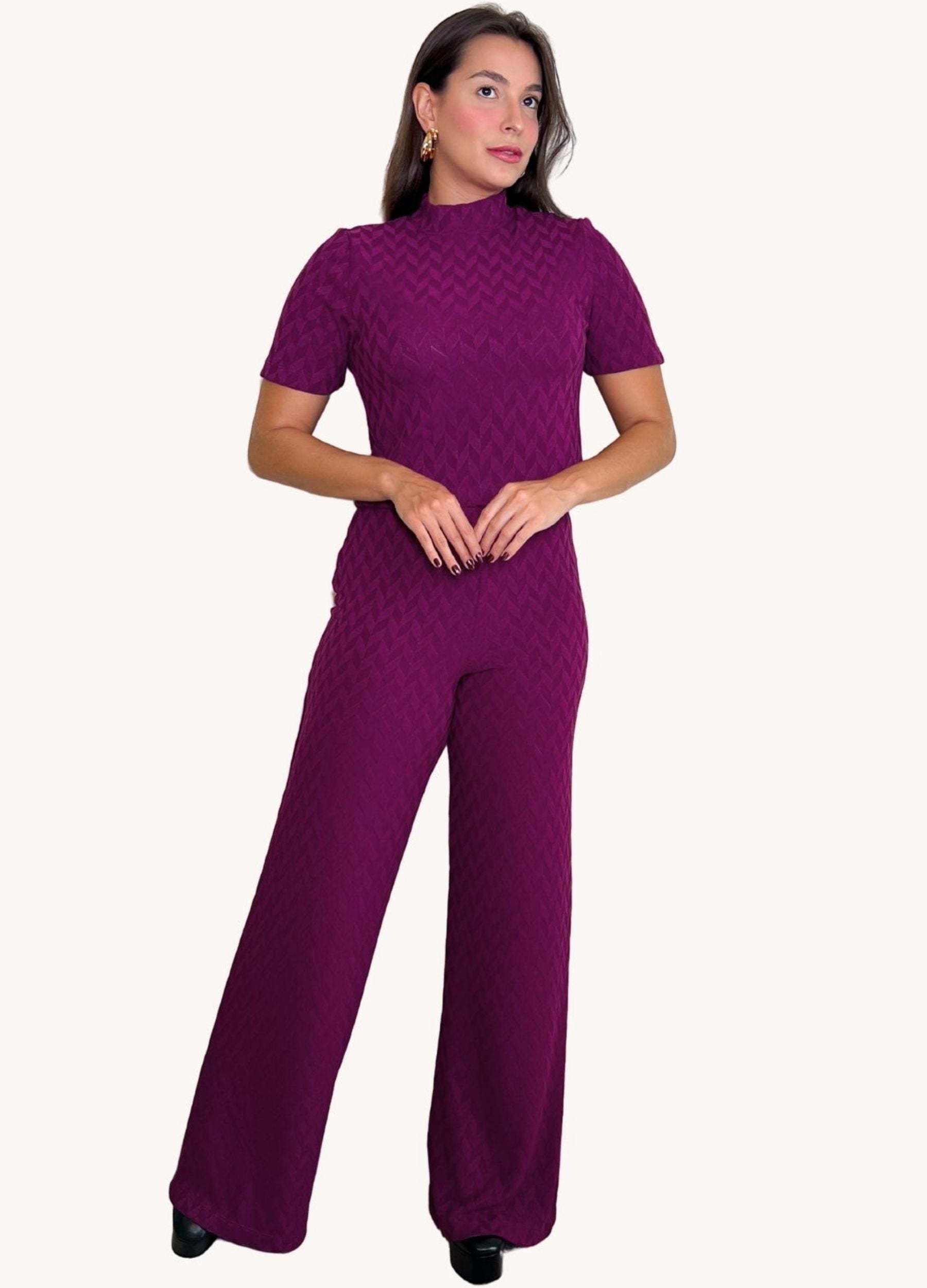 CONJUNTO FEMININO CALÇA E BLUSA MANGA CURTA 