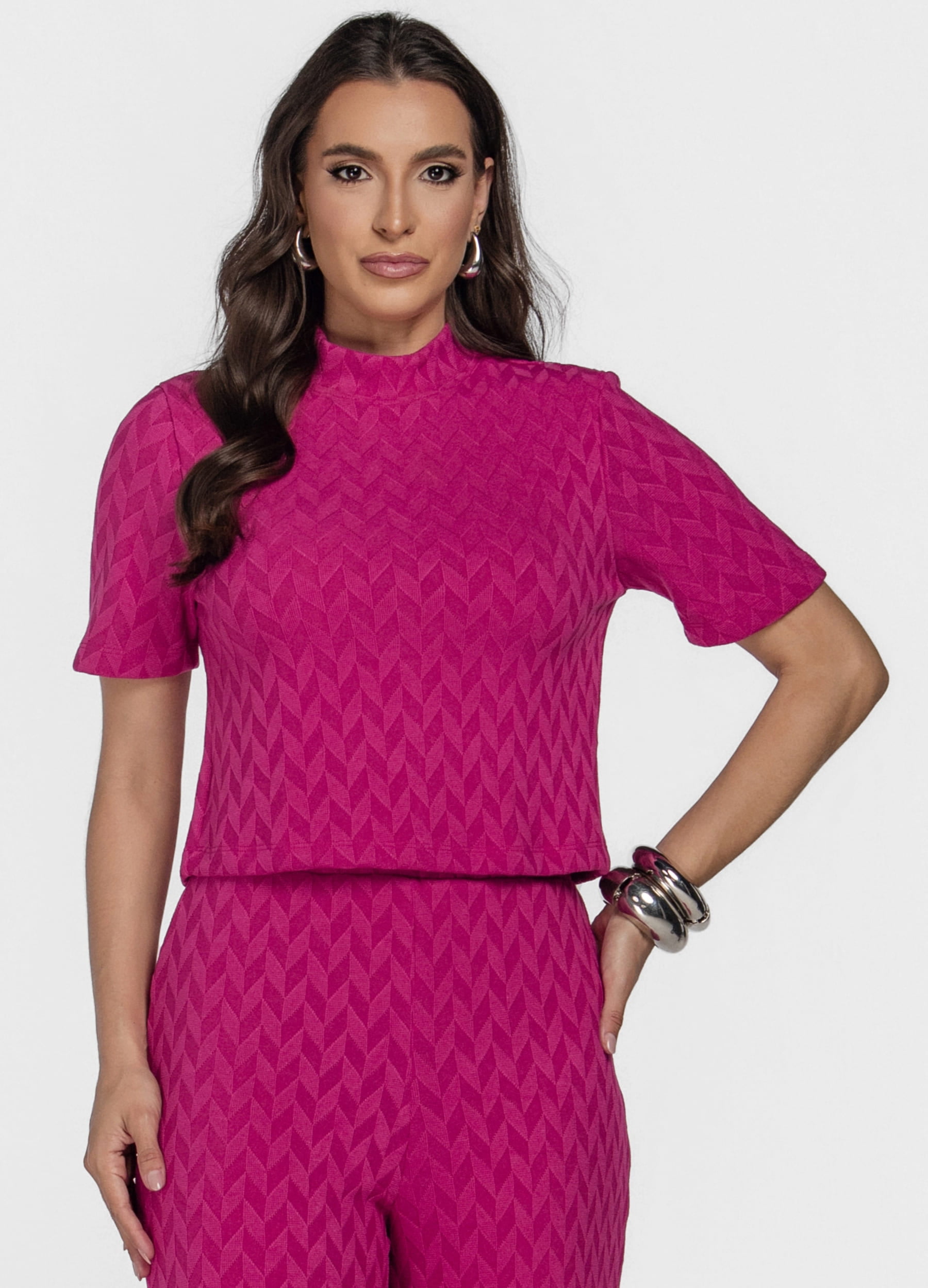 CONJUNTO FEMININO CALÇA E BLUSA MANGA CURTA