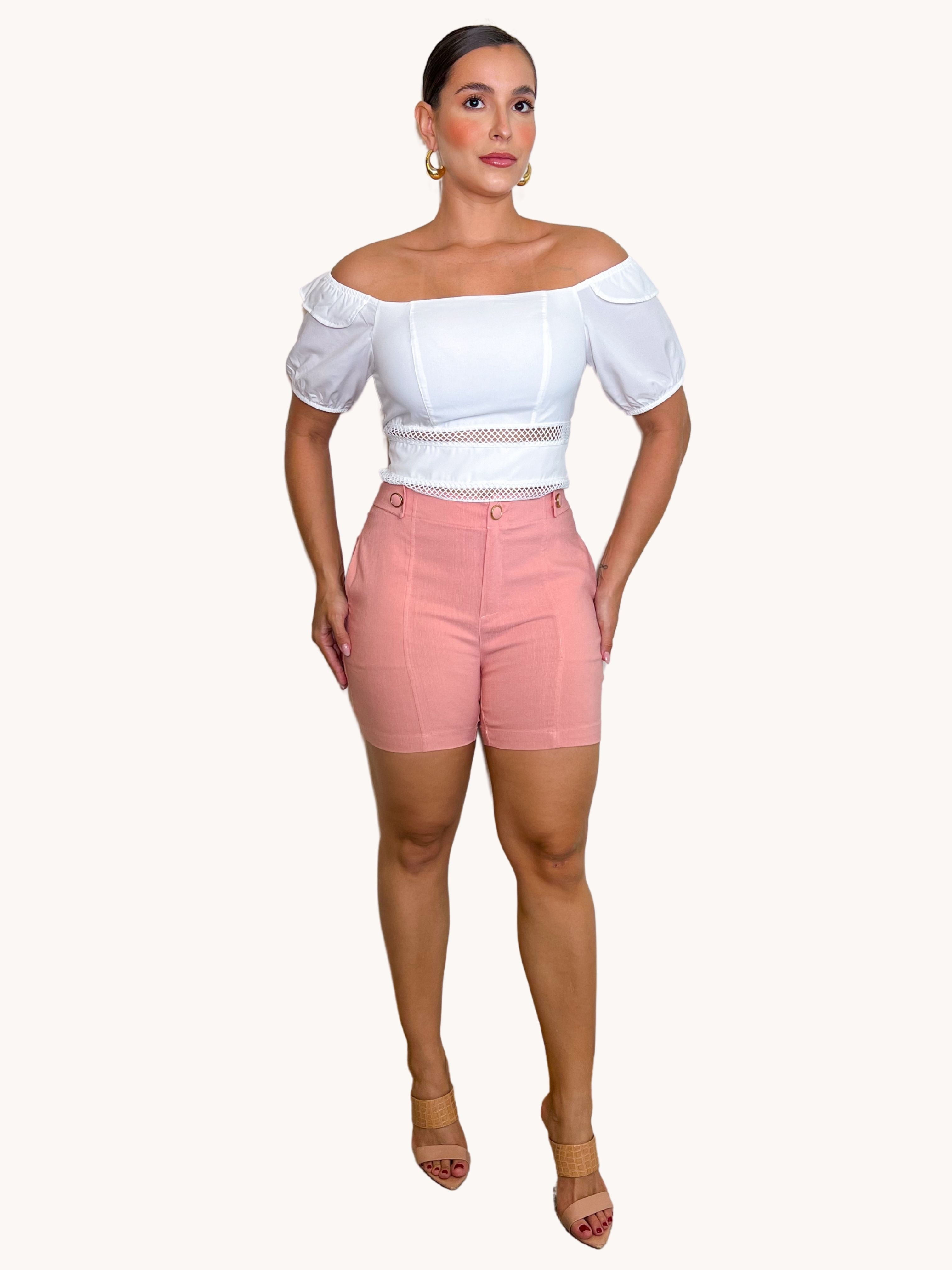 SHORT FEMININO COM LAPELA NO CÓS 