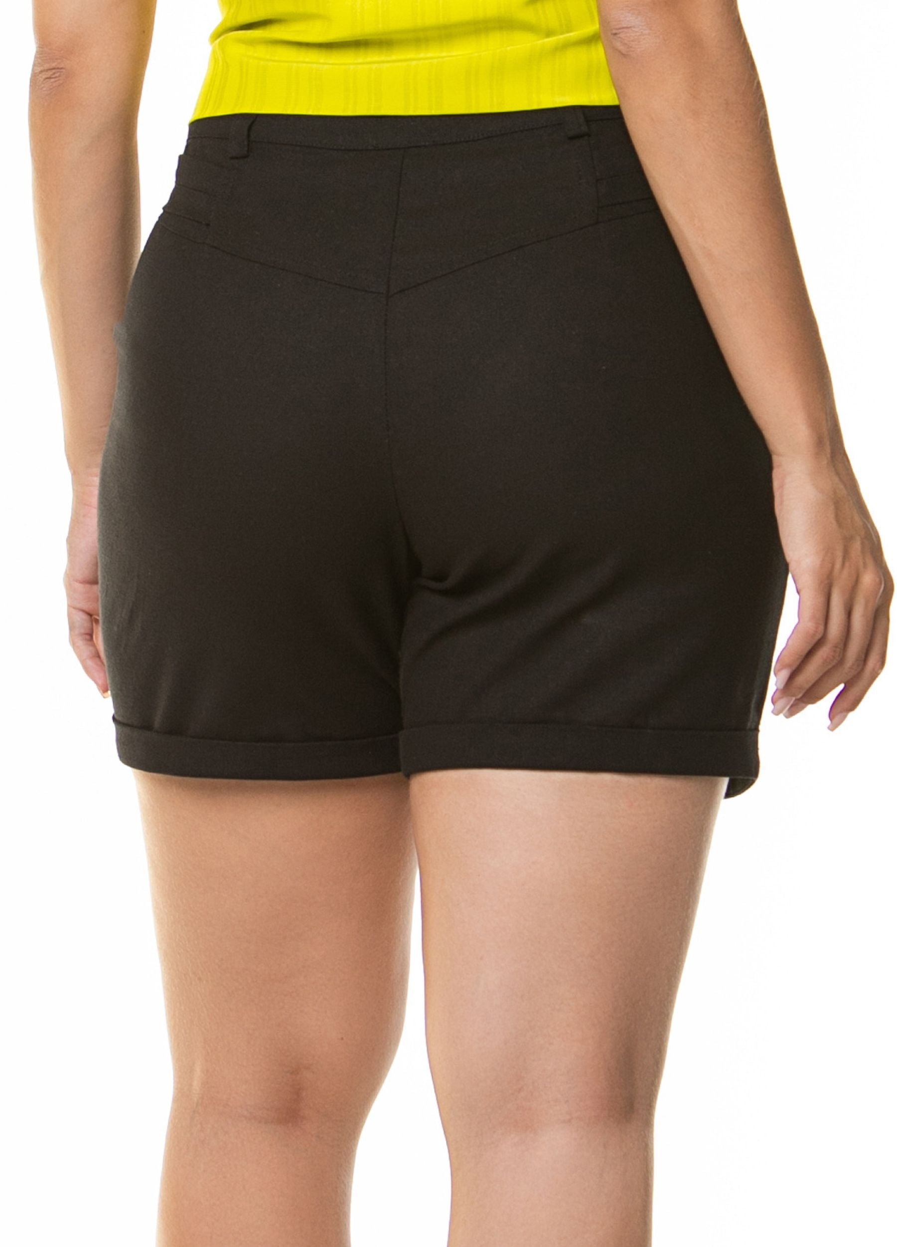 SHORT FEMININO DE LINHO COM BOLSO E LAPELA