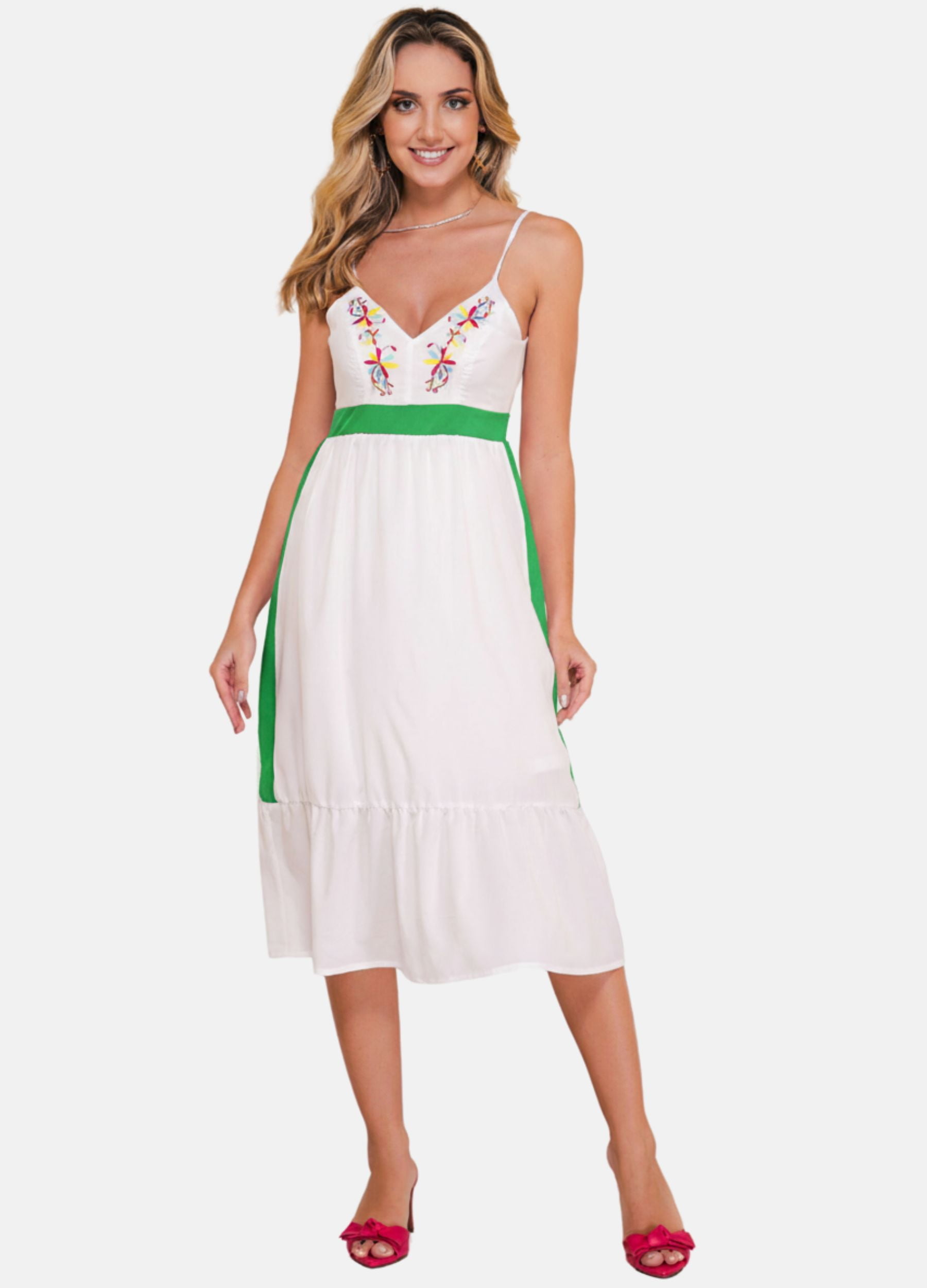 VESTIDO MIDI C/ BORDADO DECOTE