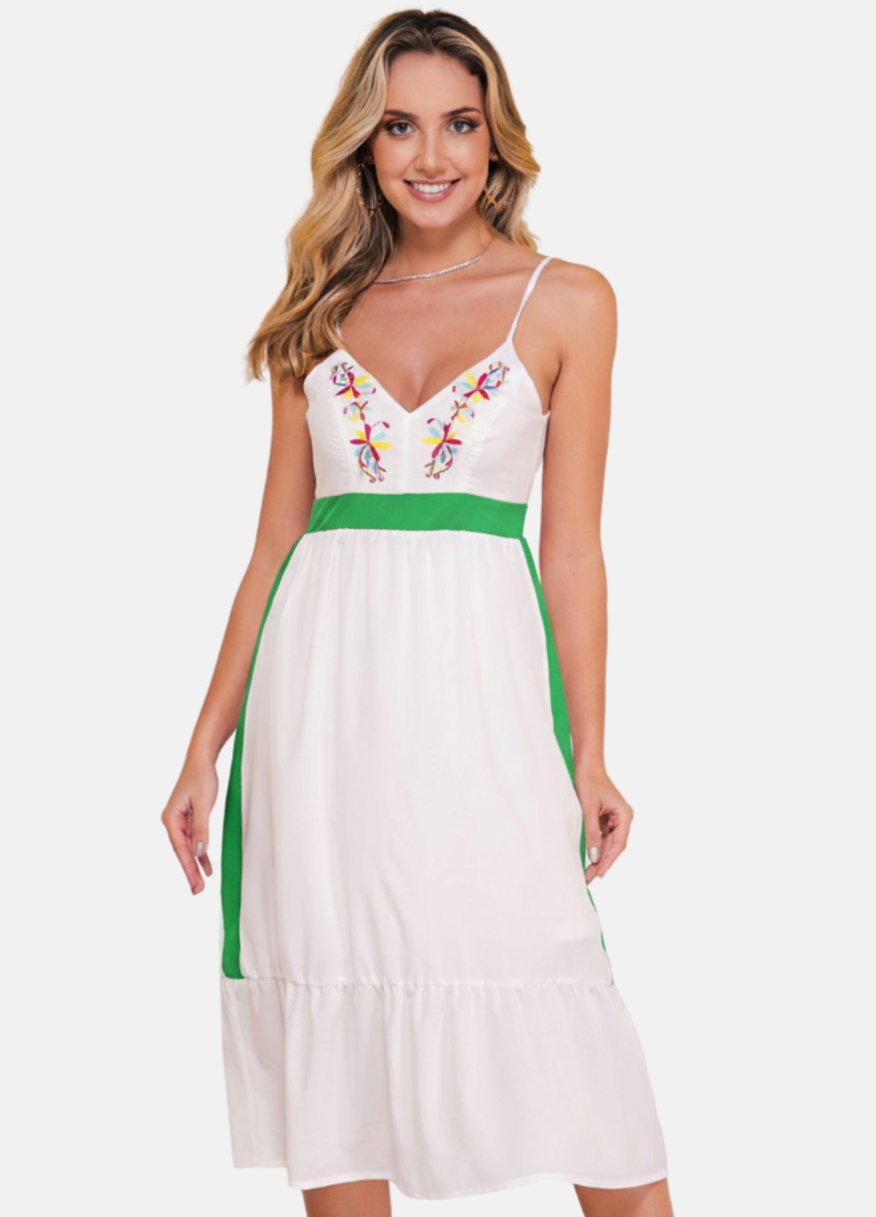 VESTIDO MIDI C/ BORDADO DECOTE 