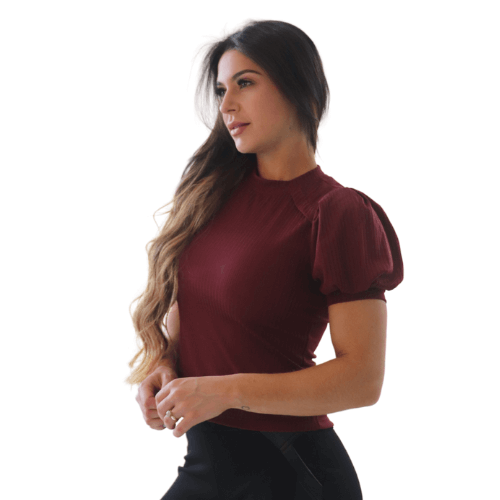 BLUSA CANELADA COM MANGA PUFF FEMININO