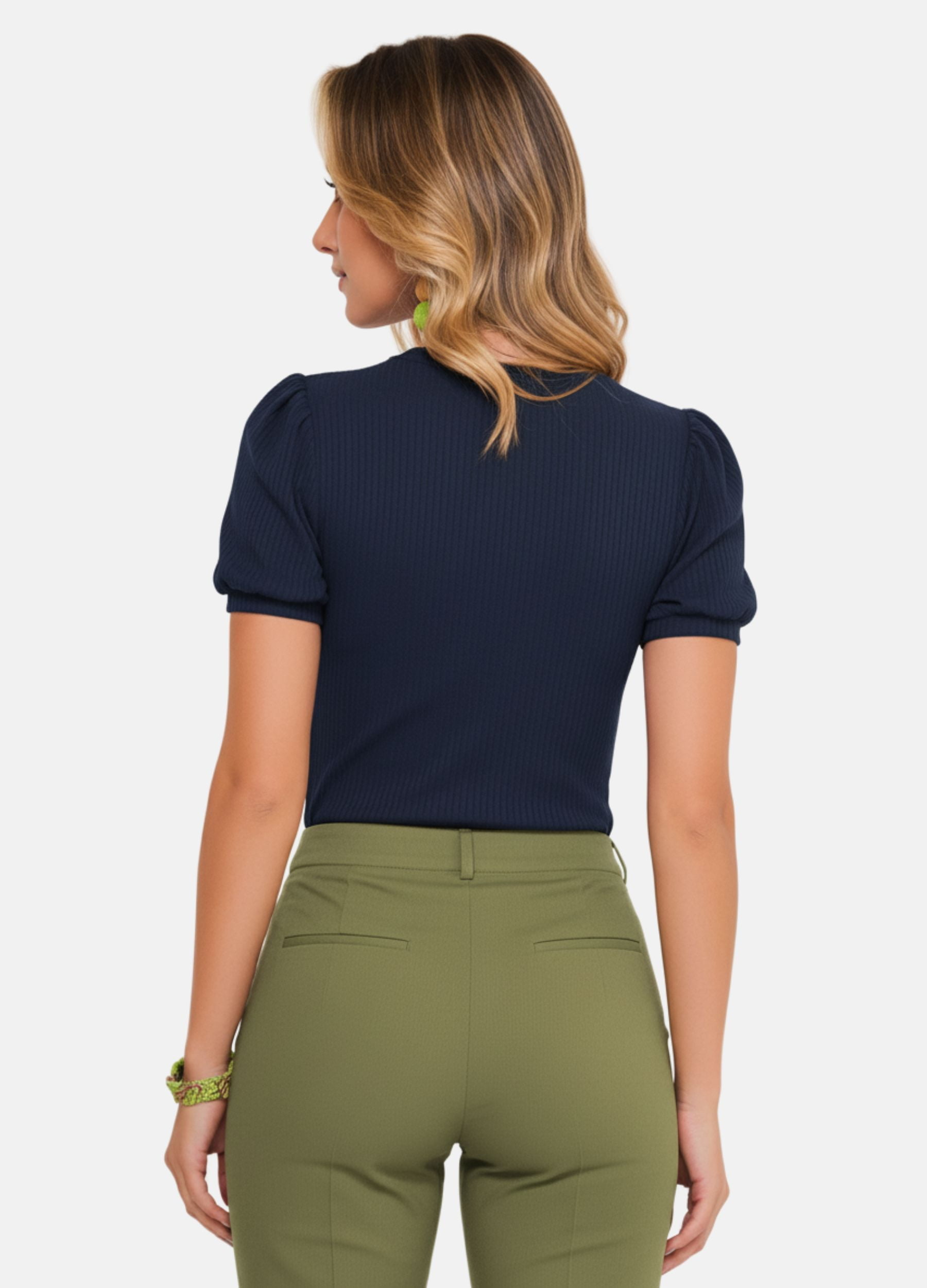 BLUSA CANELADA COM MANGA PUFF FEMININO