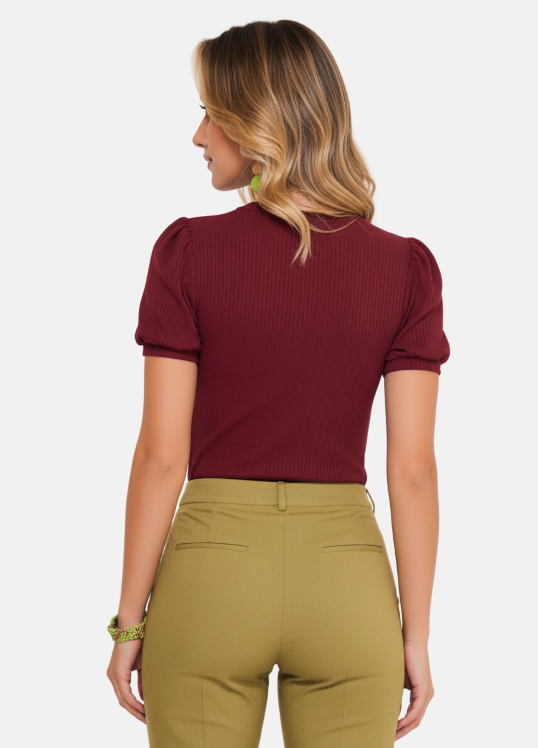 BLUSA CANELADA COM MANGA PUFF FEMININO