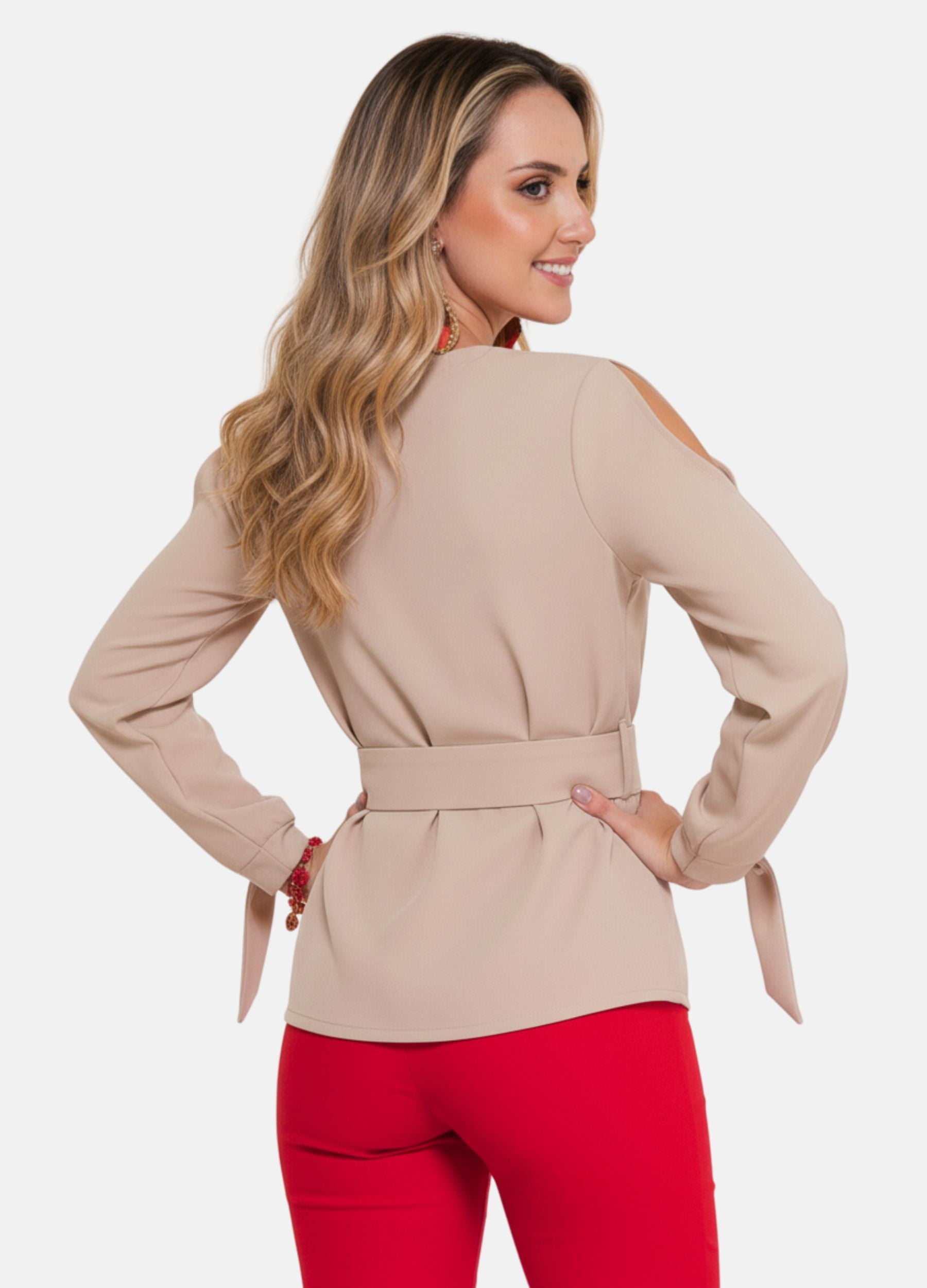 BLUSA COM CINTO FEMININO