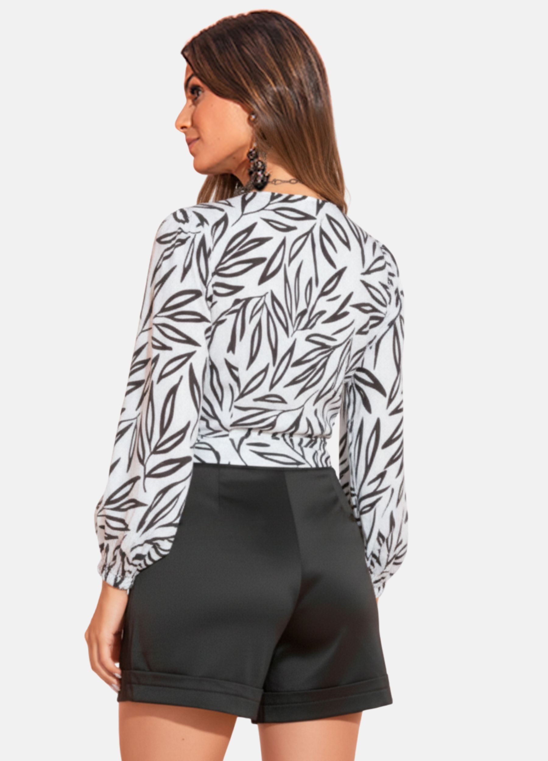 BLUSA FEMININA MANGA LONGA COM LASTEX 