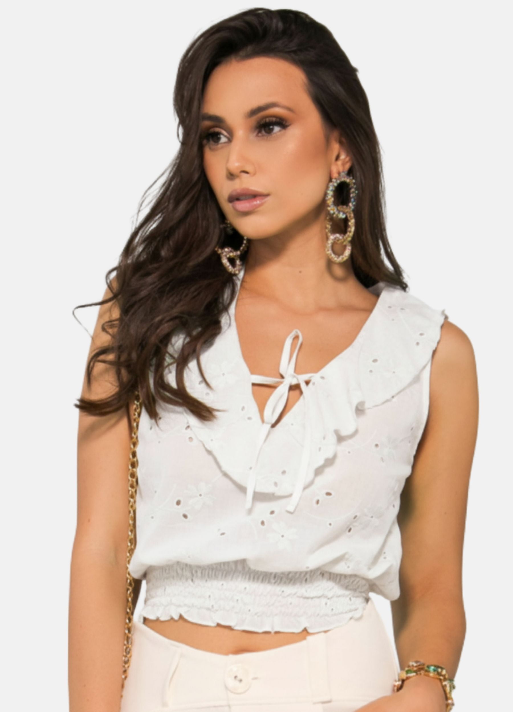 BLUSA LAISE C/ BABADO NO DECOTE