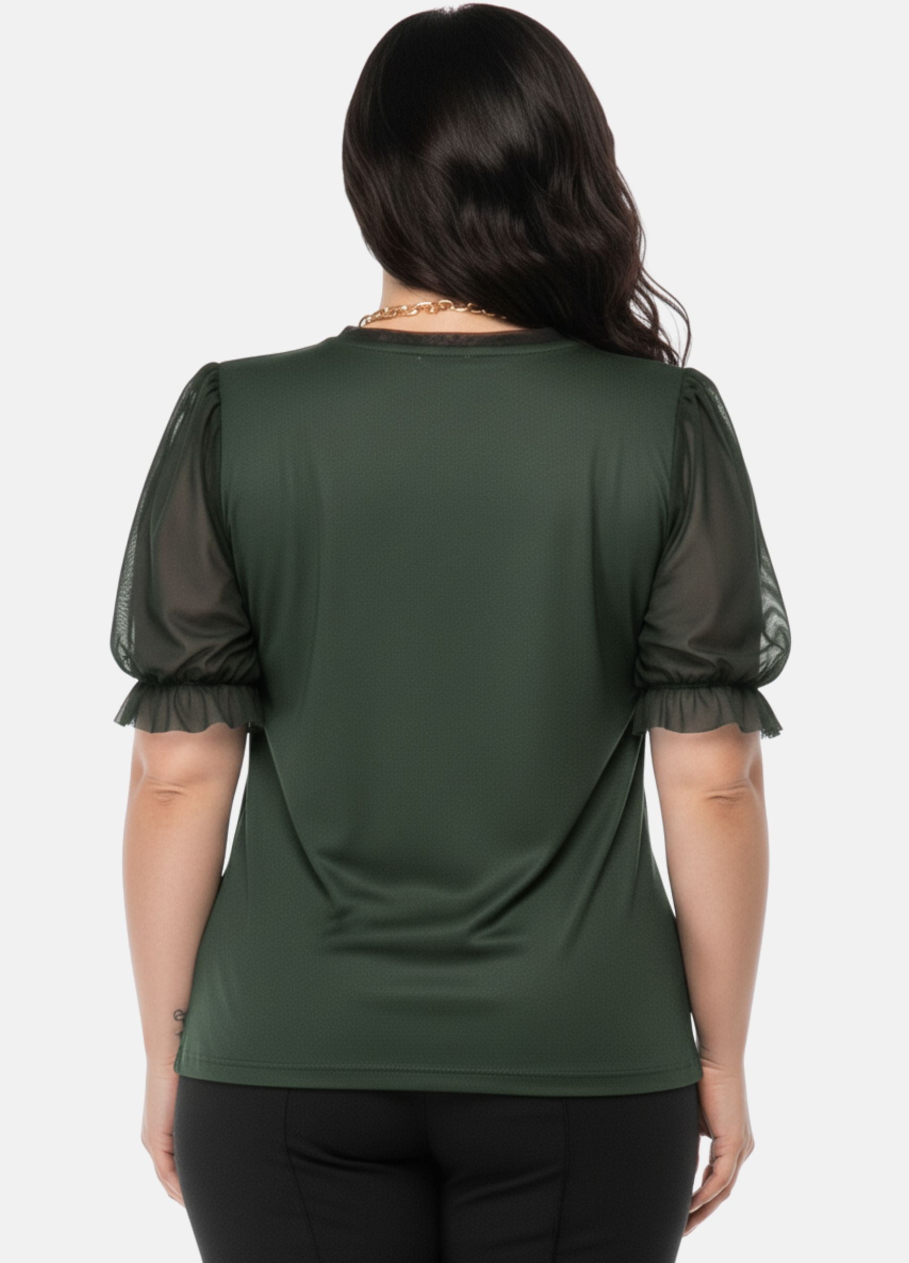 T-SHIRT C/ MANGA DE TULE PLUS SIZE 