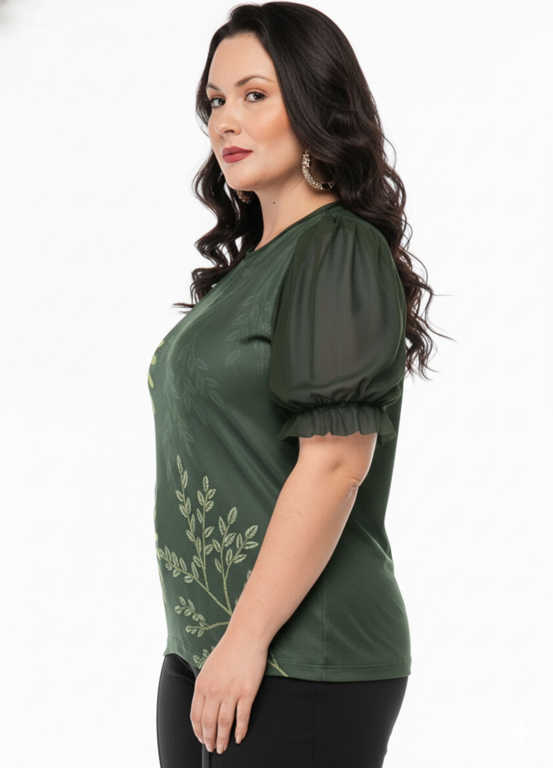T-SHIRT C/ MANGA DE TULE PLUS SIZE 