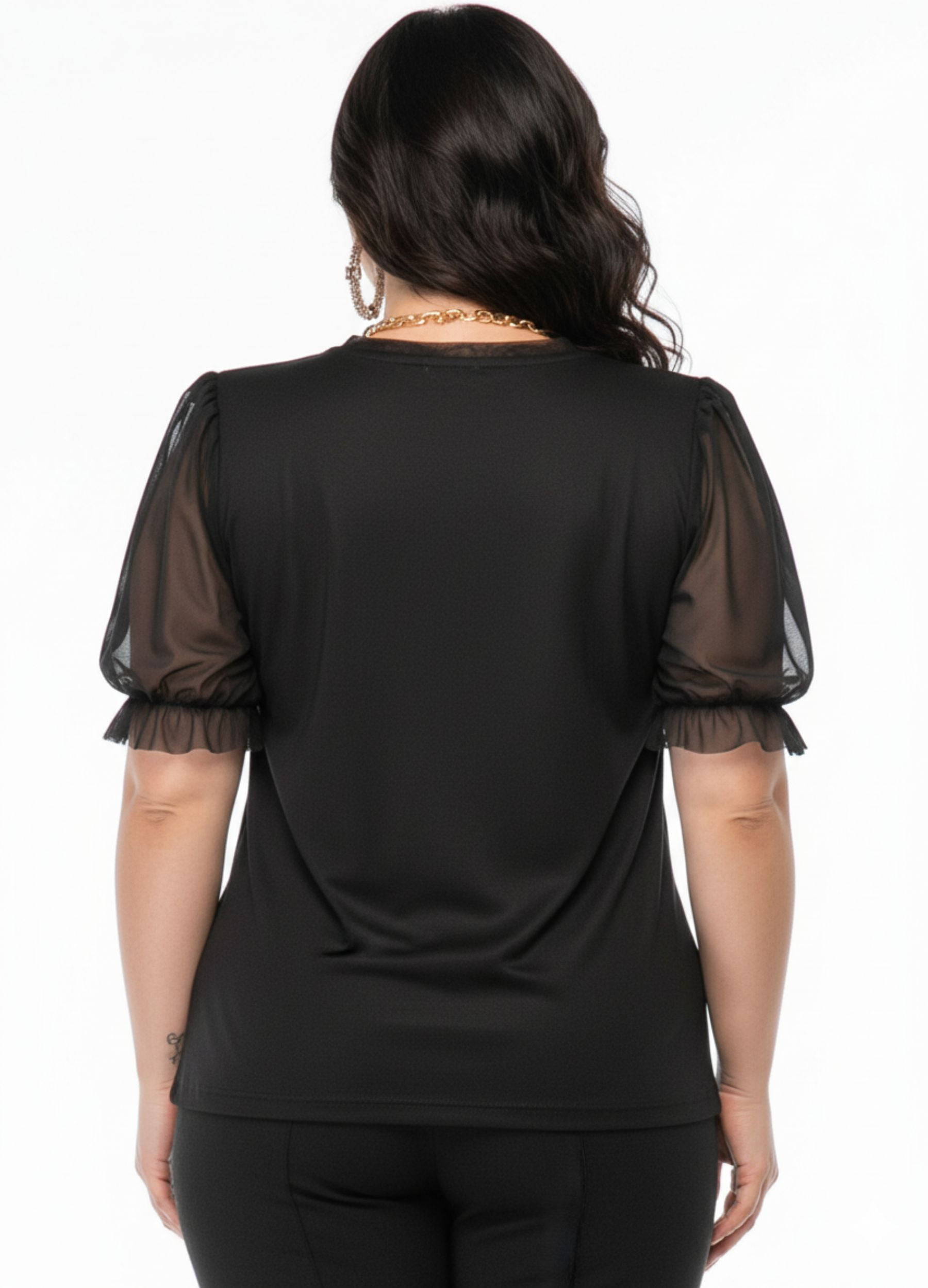 T-SHIRT C/ MANGA DE TULE PLUS SIZE 