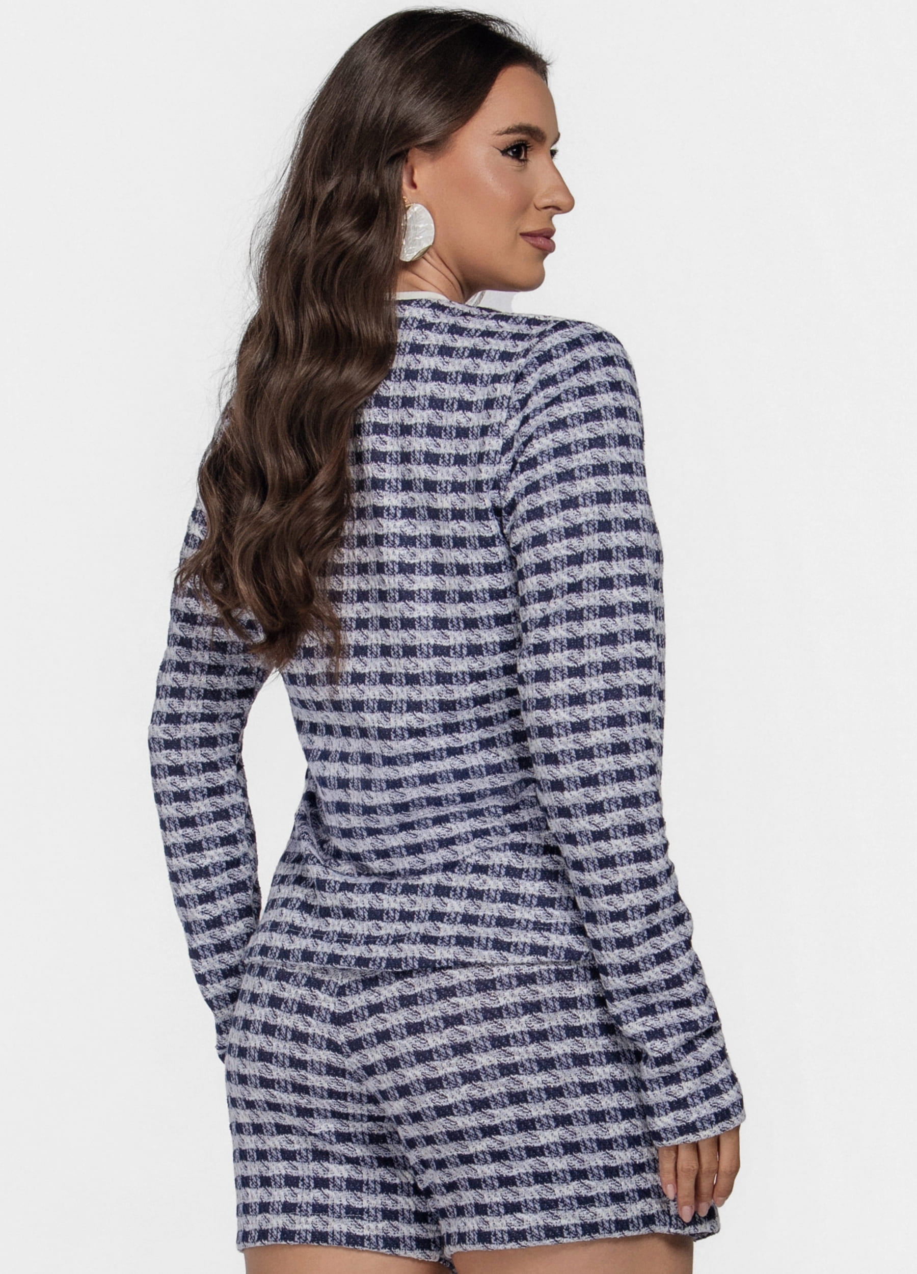 CASACO FEMININO JACQUARD XADREX COM FLOR 