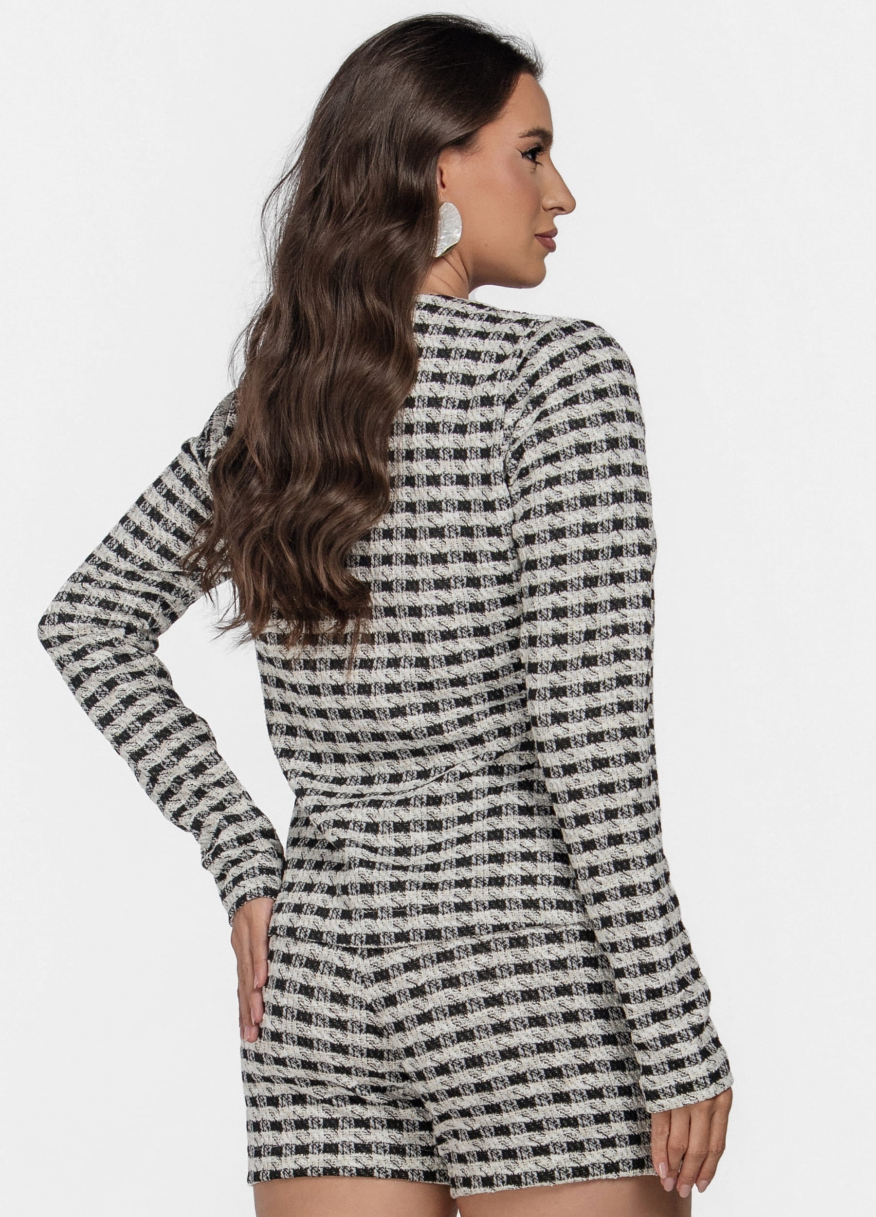 CASACO FEMININO JACQUARD XADREX COM FLOR 
