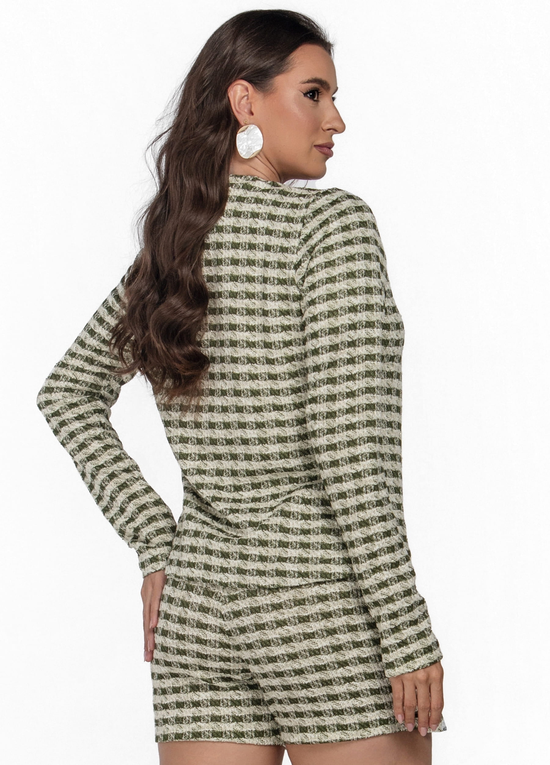 CASACO FEMININO JACQUARD XADREX COM FLOR 