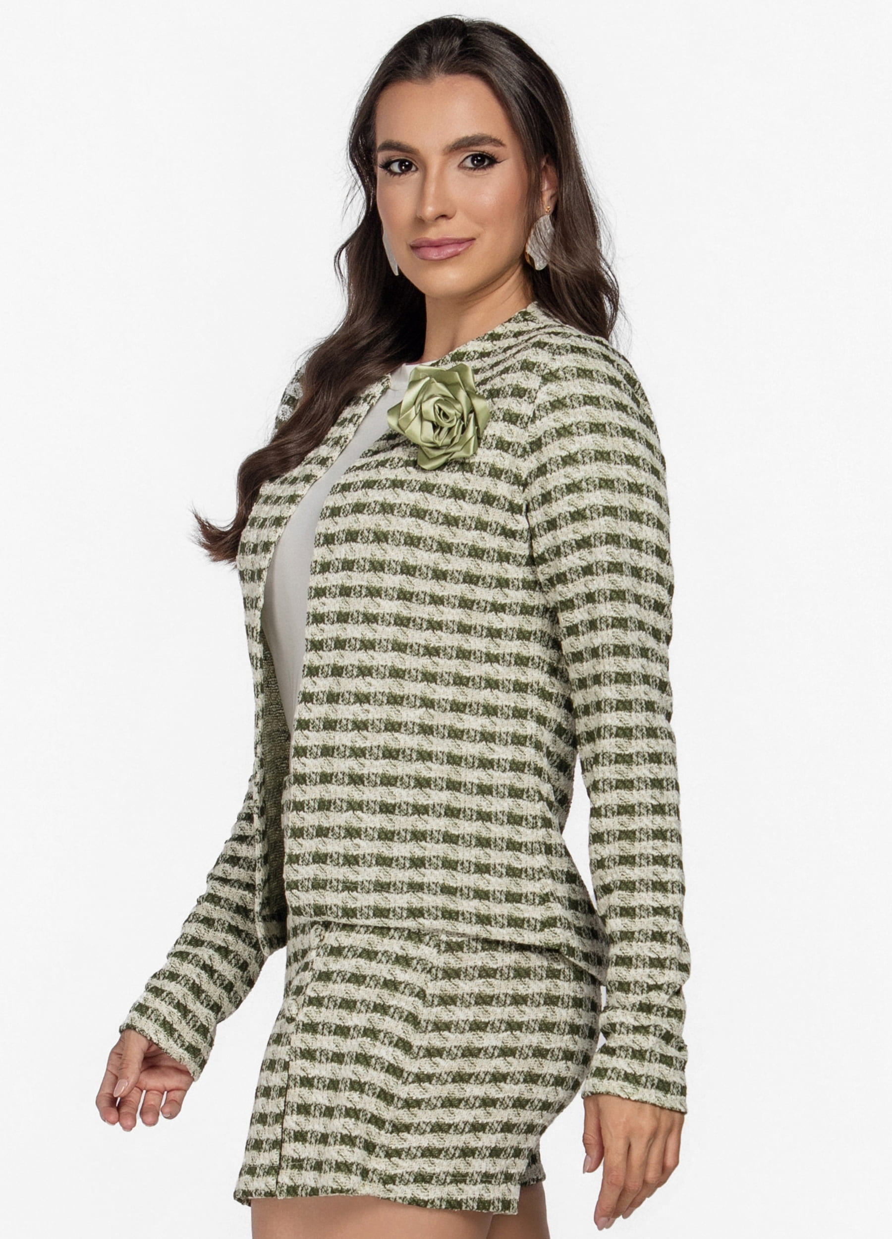 CASACO FEMININO JACQUARD XADREX COM FLOR 