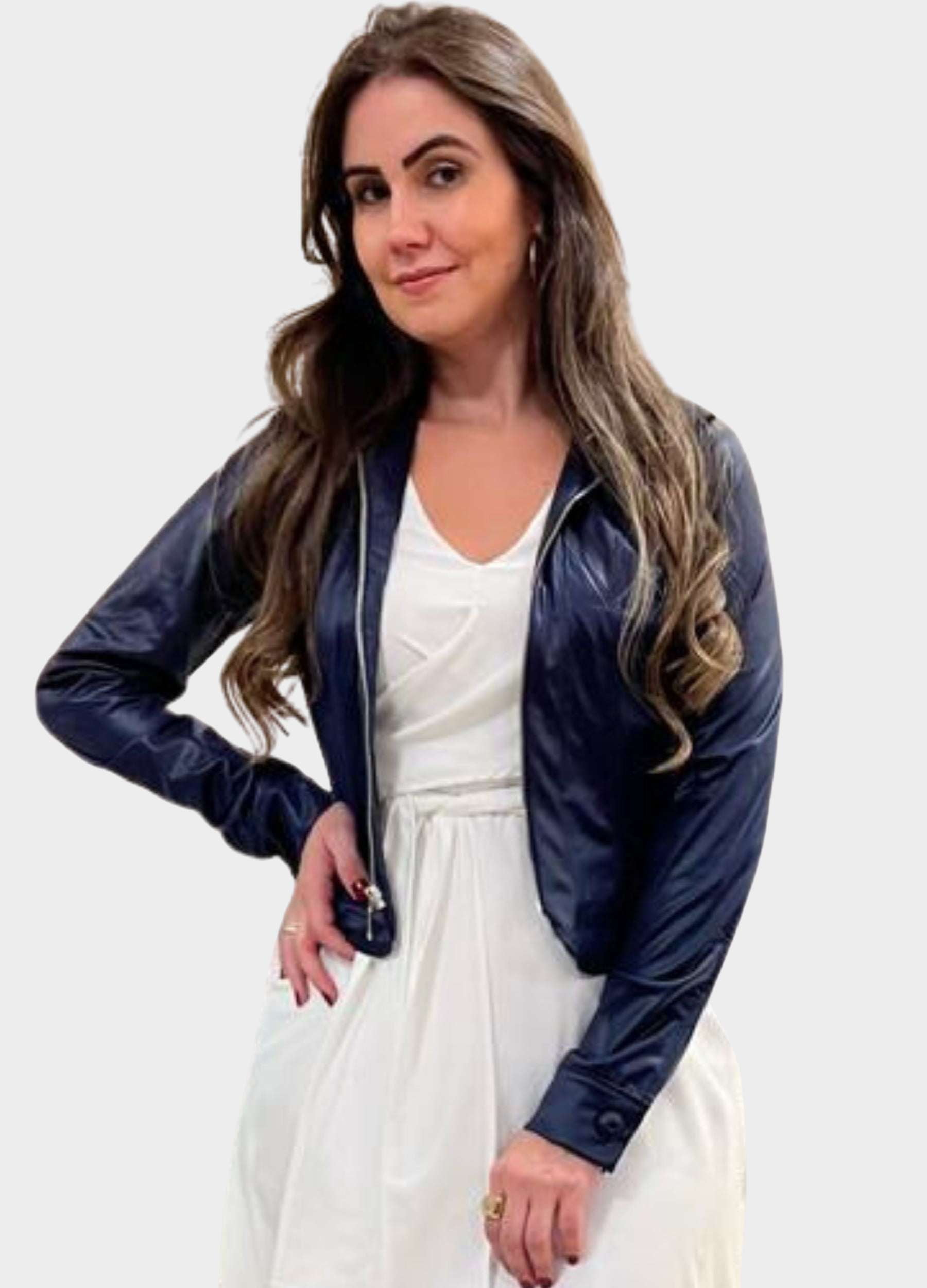 JAQUETA FEMININA DE CIRRÊ COM ZÍPER 