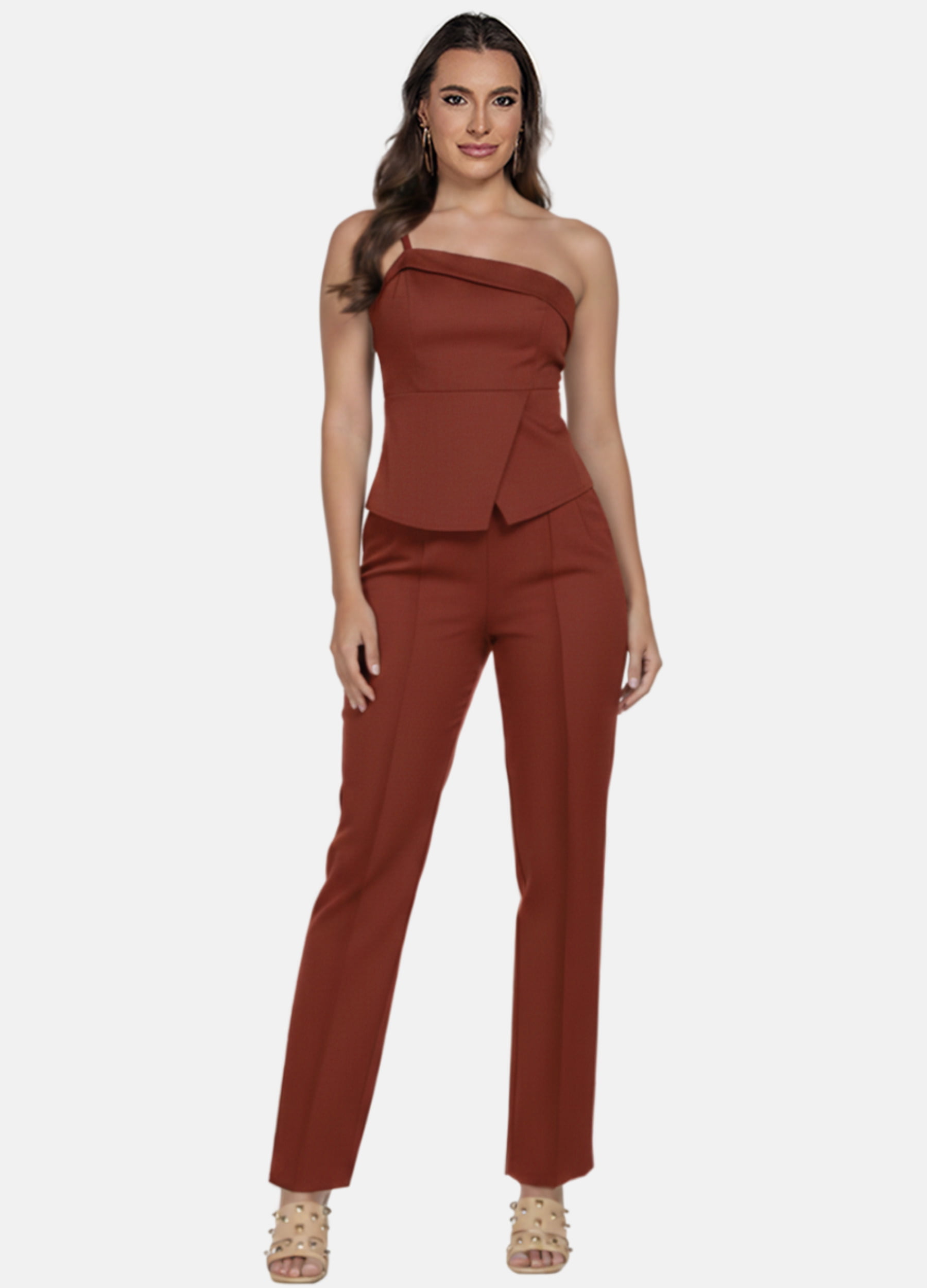 CONJUNTO DE LINHO CALÇA E BLUSA DE UM OMBRO