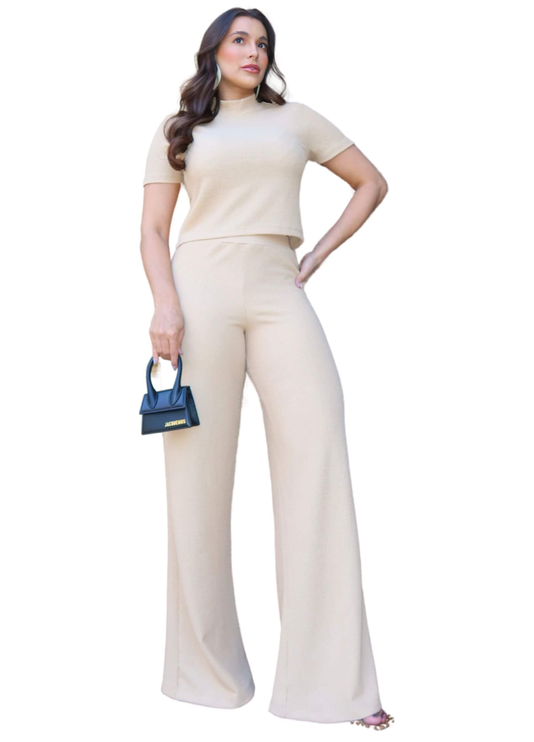 CONJUNTO FEMININO CALÇA E BLUSA DE GOLA ALTA 