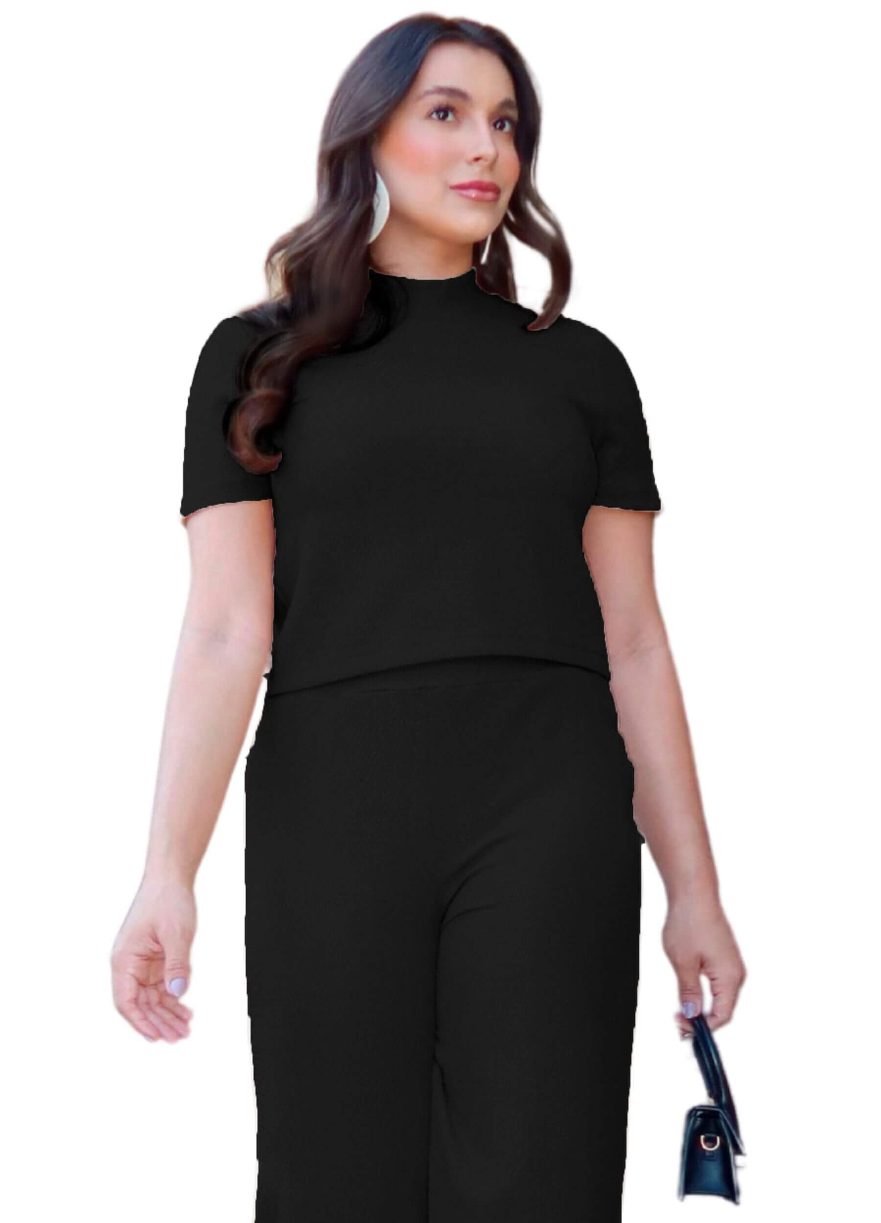 CONJUNTO FEMININO CALÇA E BLUSA DE GOLA ALTA 