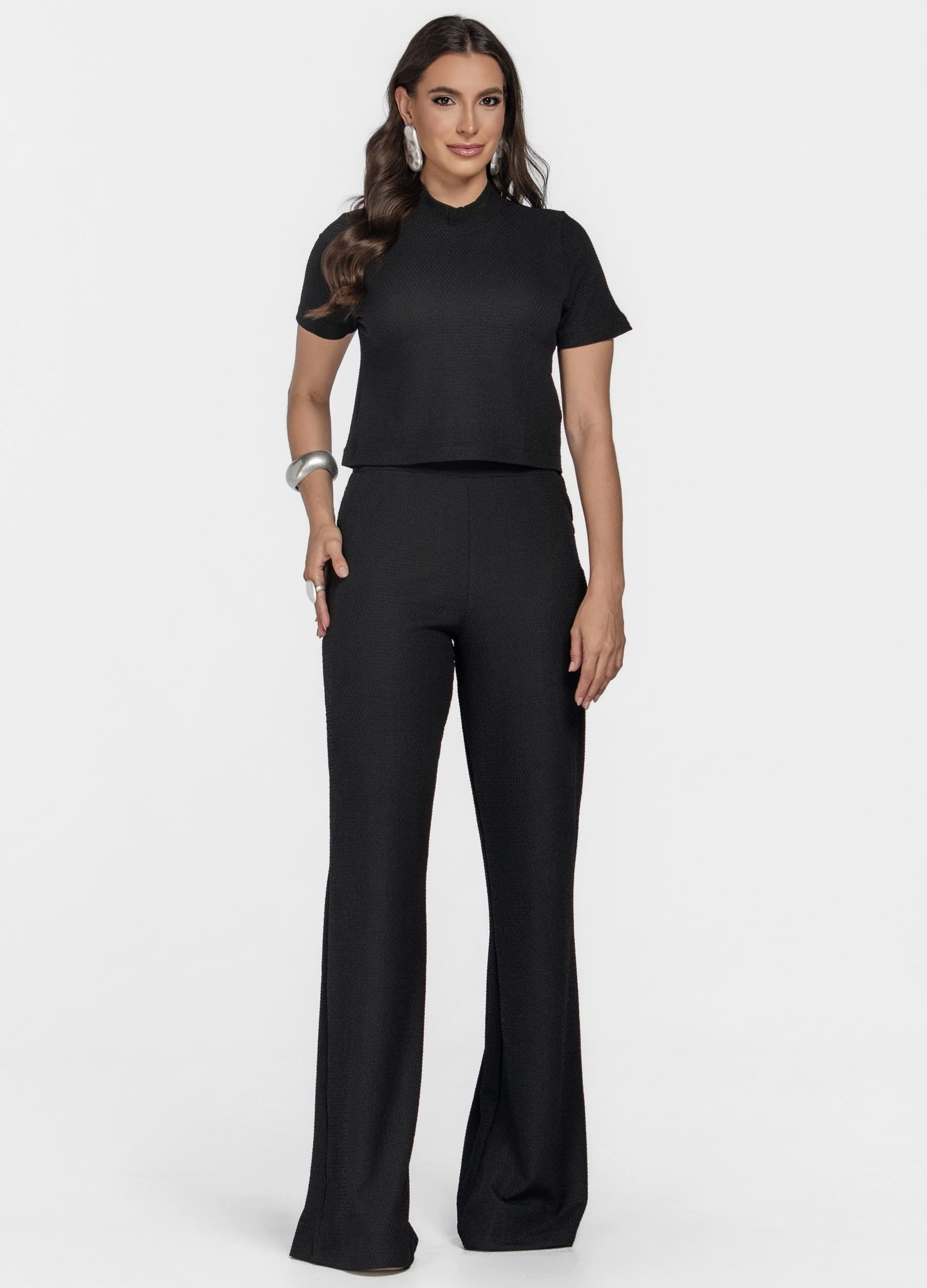 CONJUNTO FEMININO CALÇA E BLUSA DE GOLA ALTA 