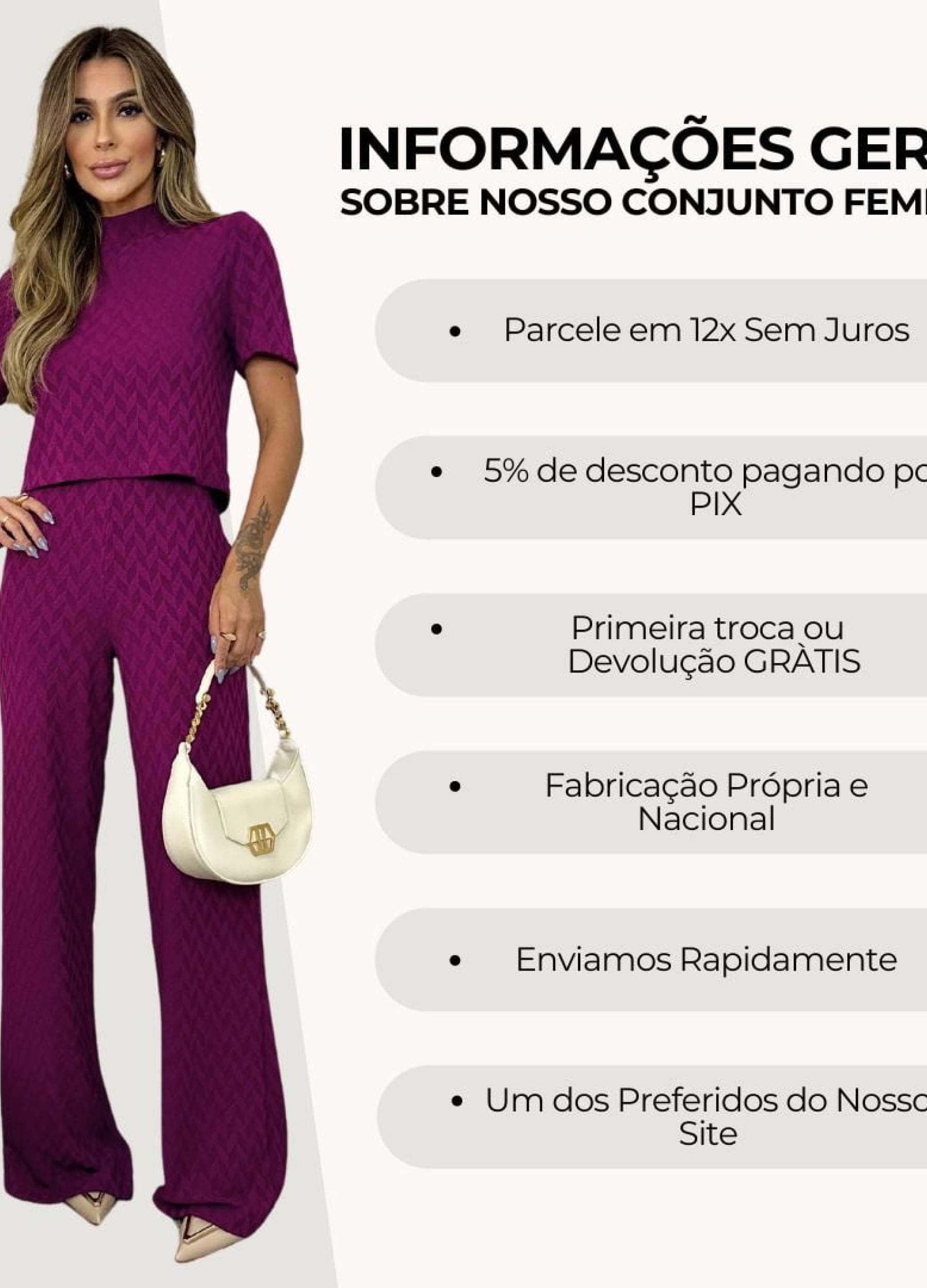 CONJUNTO FEMININO CALÇA E BLUSA MANGA CURTA 