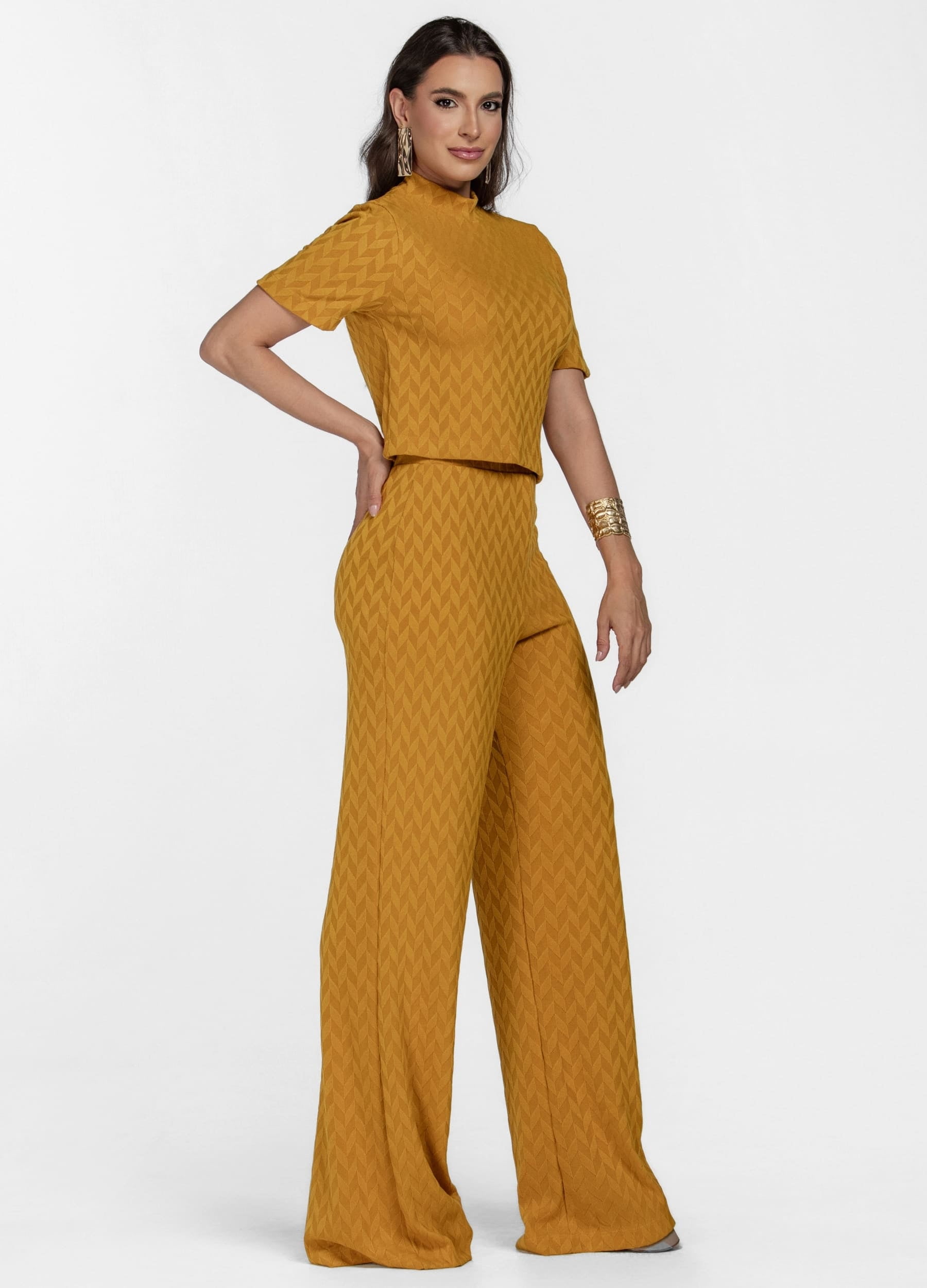 CONJUNTO FEMININO CALÇA E BLUSA MANGA CURTA 