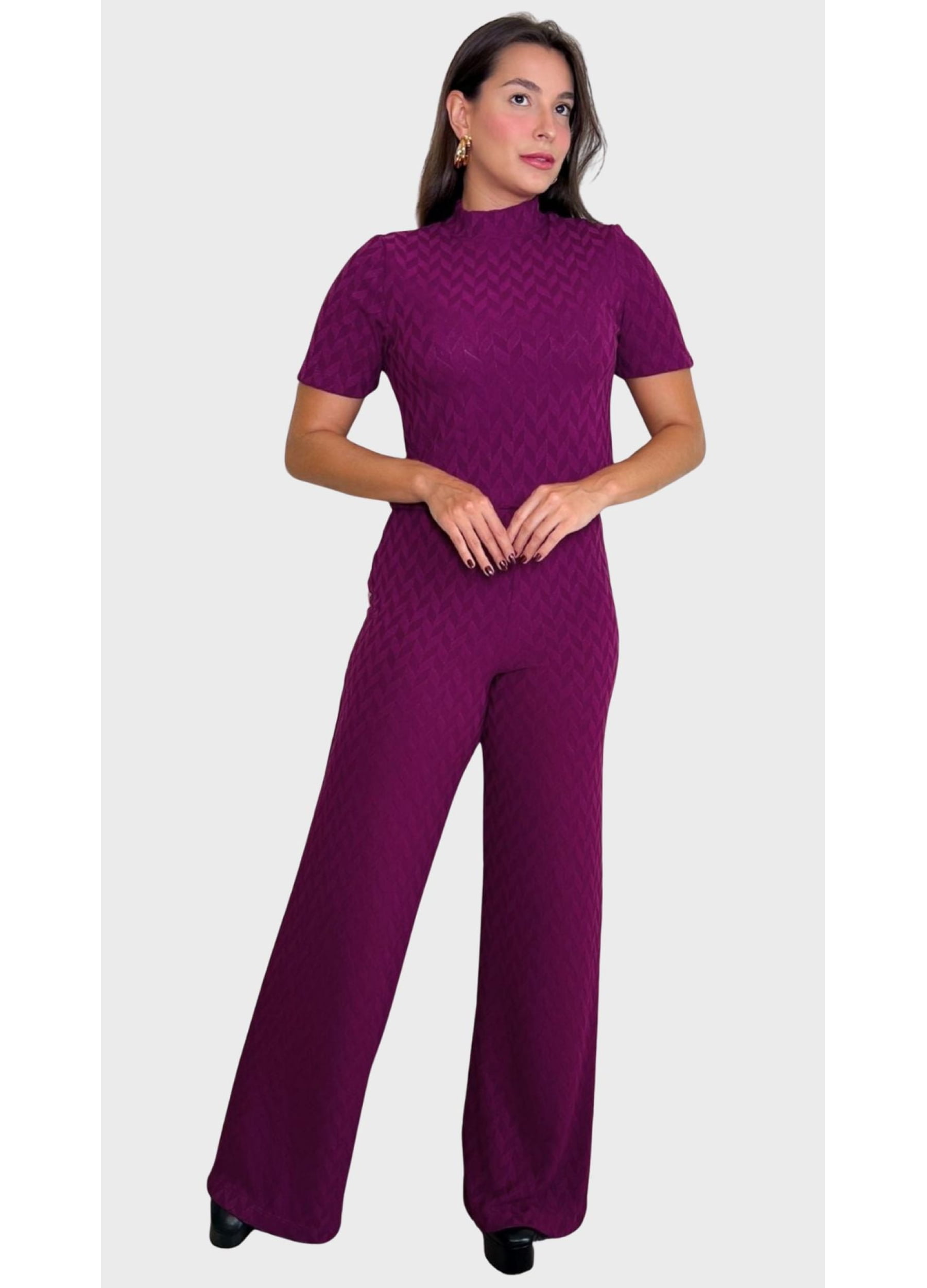 CONJUNTO FEMININO CALÇA E BLUSA MANGA CURTA 