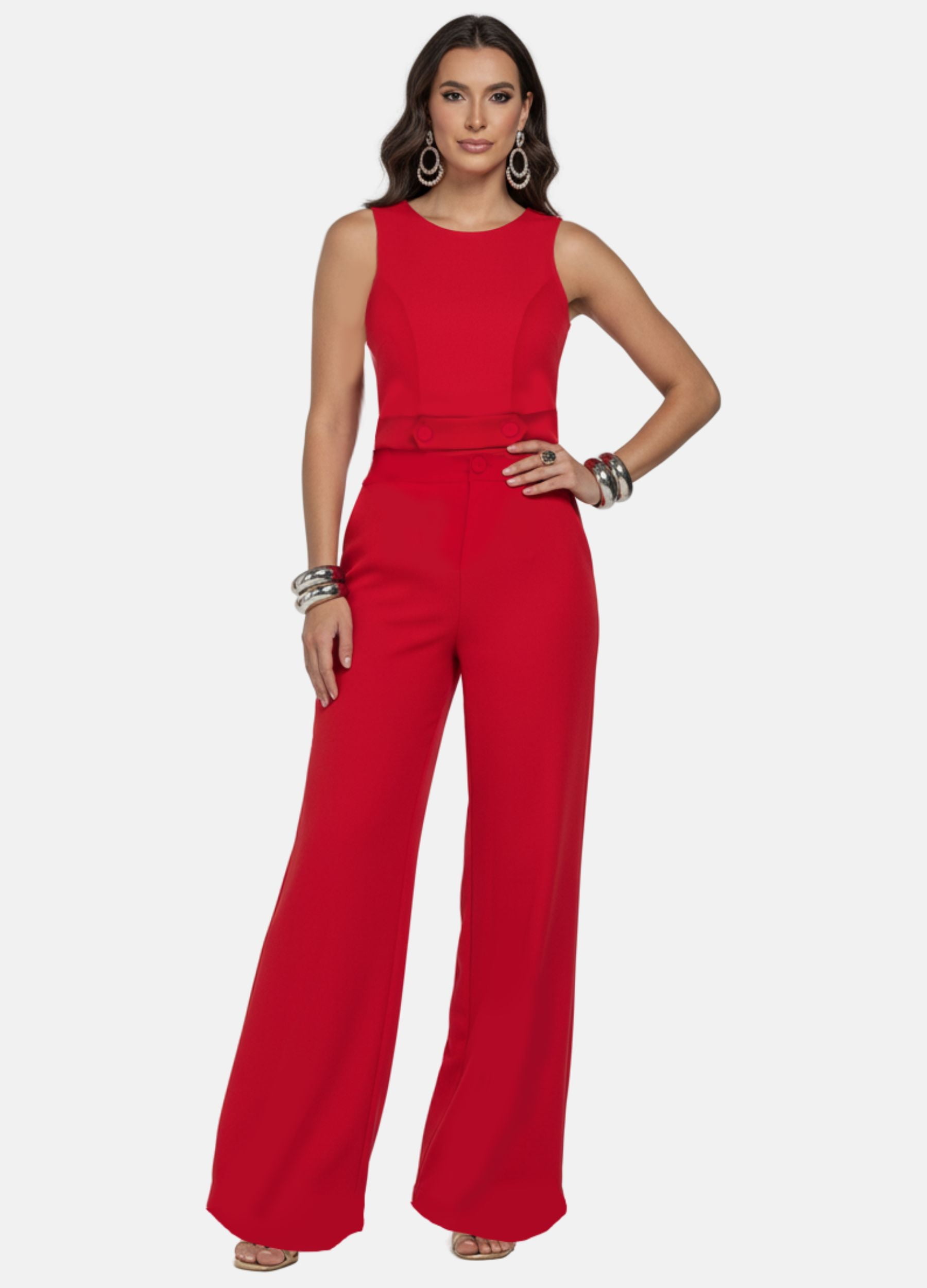 CONJUNTO CALÇA PANTALONA E BLUSA COM BOTÕES