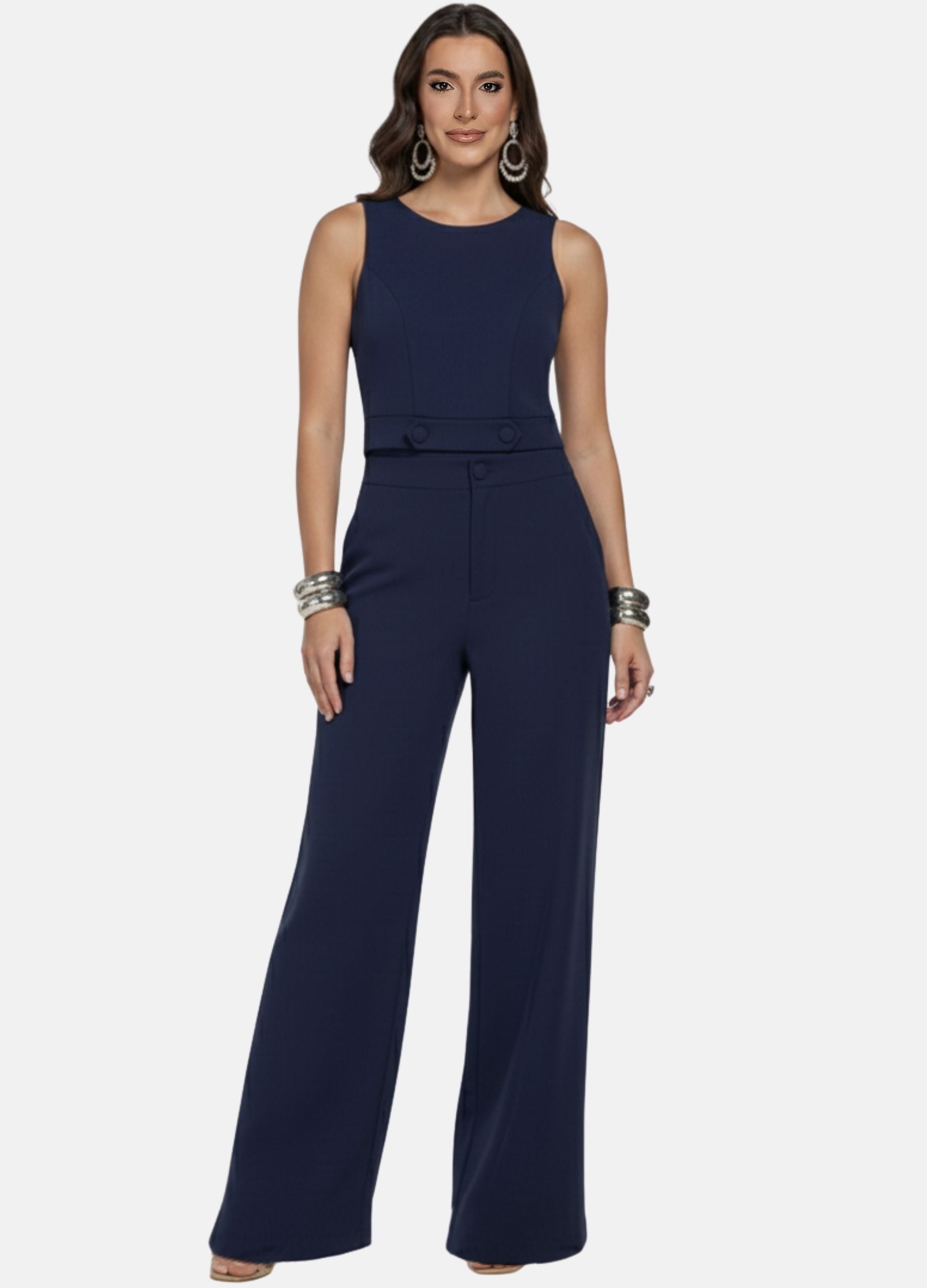 CONJUNTO CALÇA PANTALONA E BLUSA COM BOTÕES