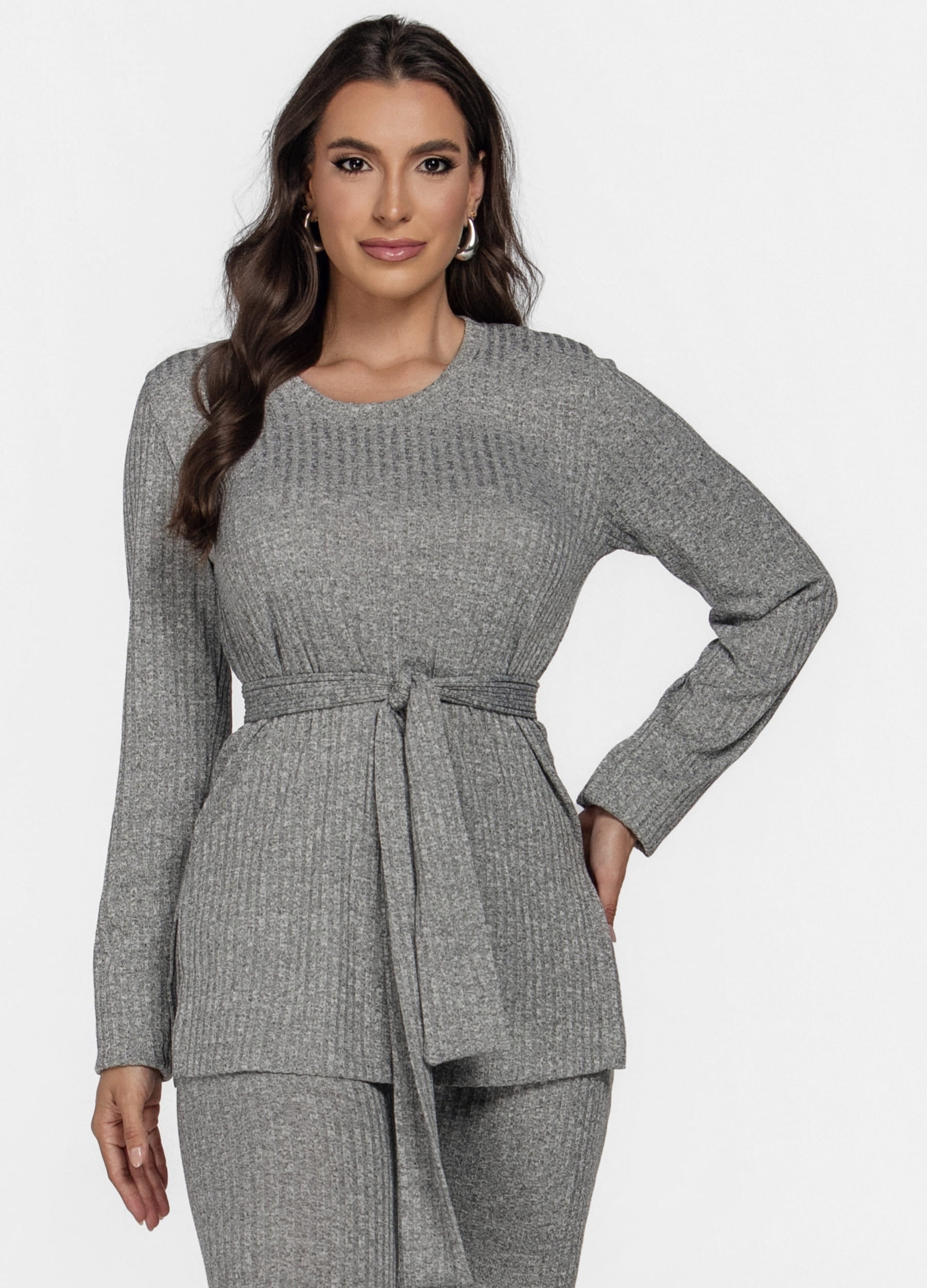 CONJUNTO FEMININO CANELADO CALÇA E BLUSA MANGA LONGA 