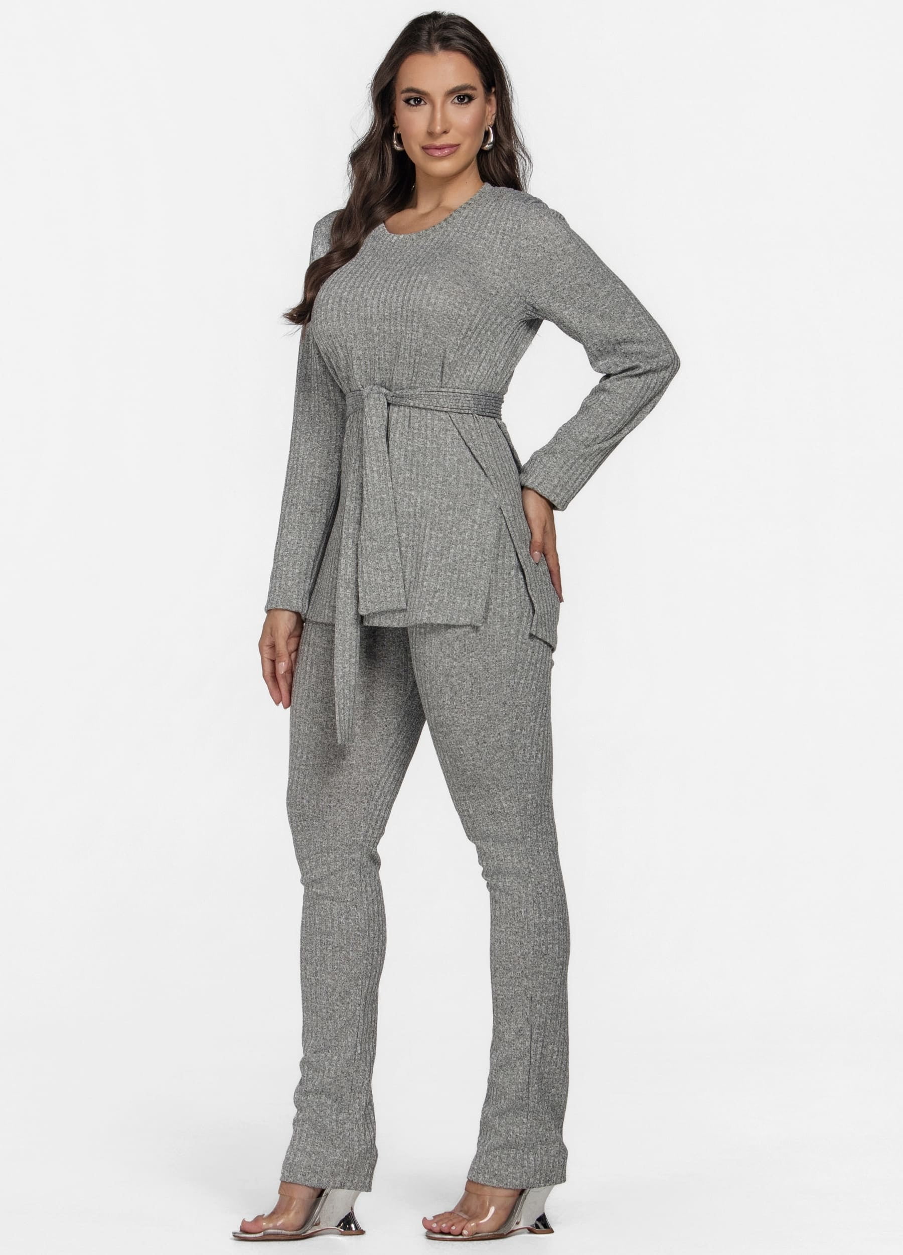 CONJUNTO FEMININO CANELADO CALÇA E BLUSA MANGA LONGA 