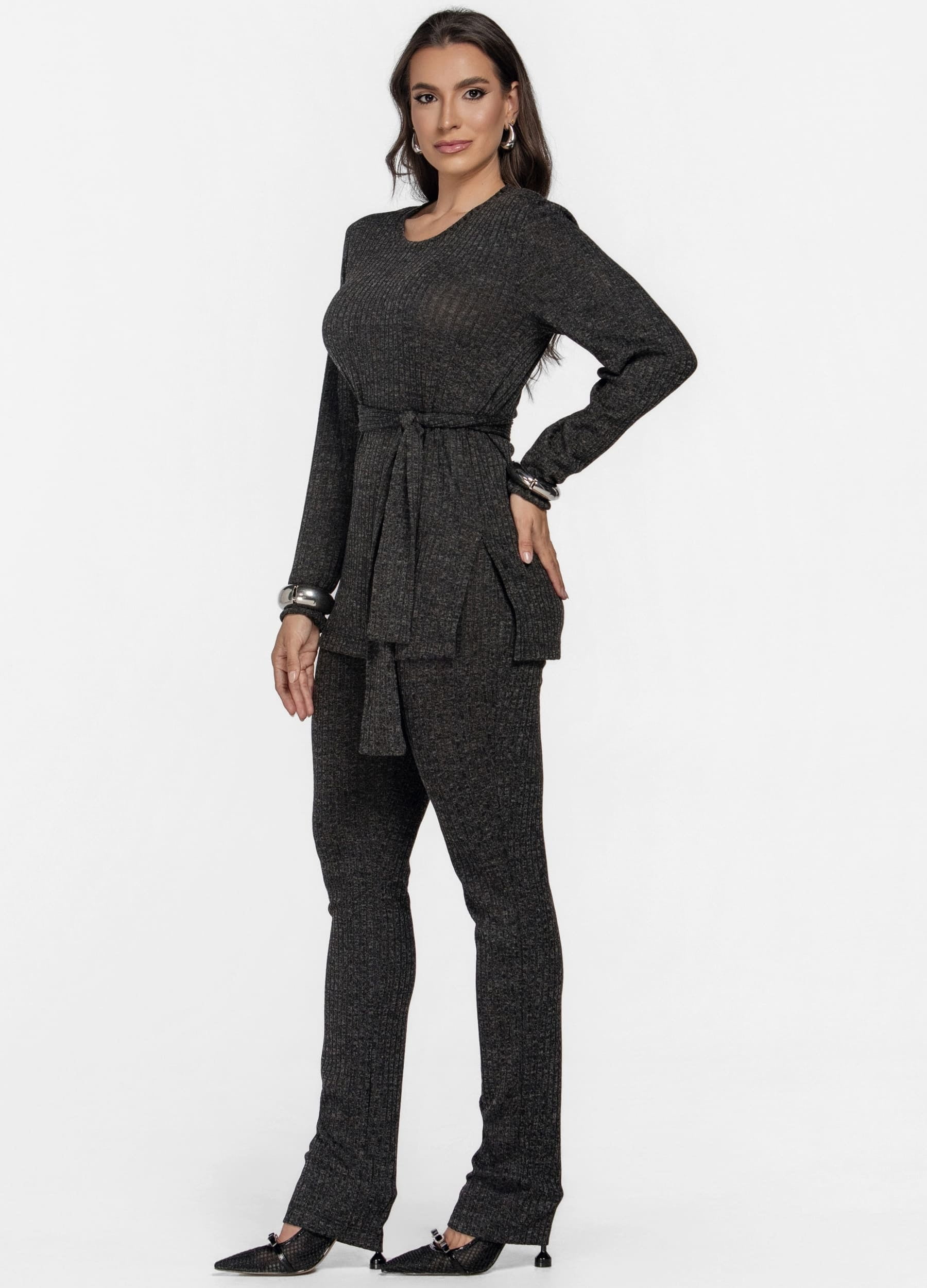 CONJUNTO FEMININO CANELADO CALÇA E BLUSA MANGA LONGA 