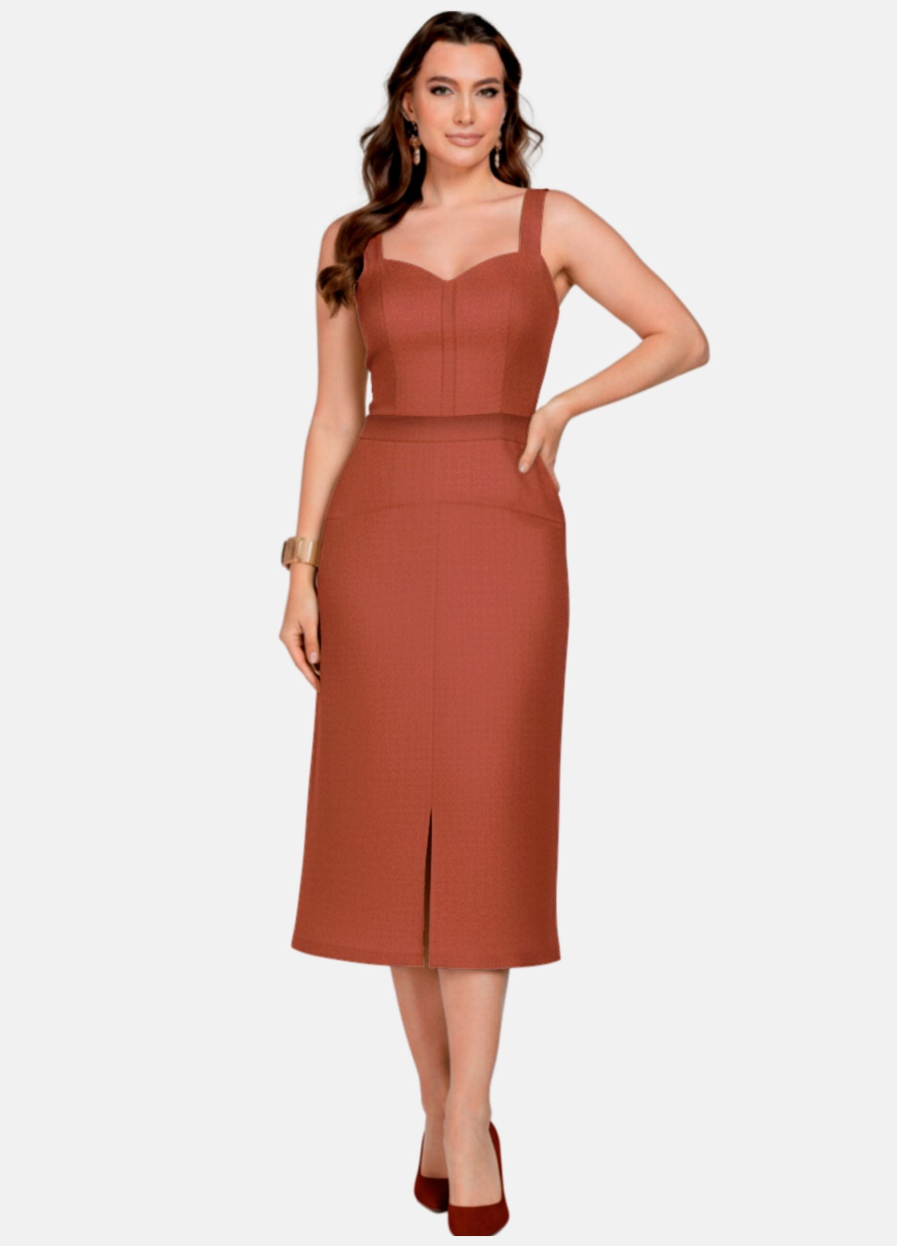 CONJUNTO FEMININO SAIA MIDI E CROPPED 