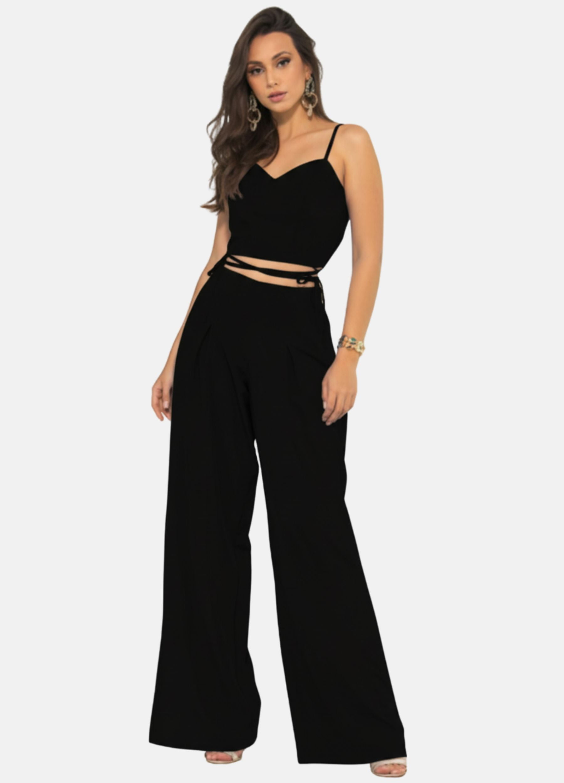 CONJUNTO PANTALONA E CROPPED DE AMARRAÇÃO