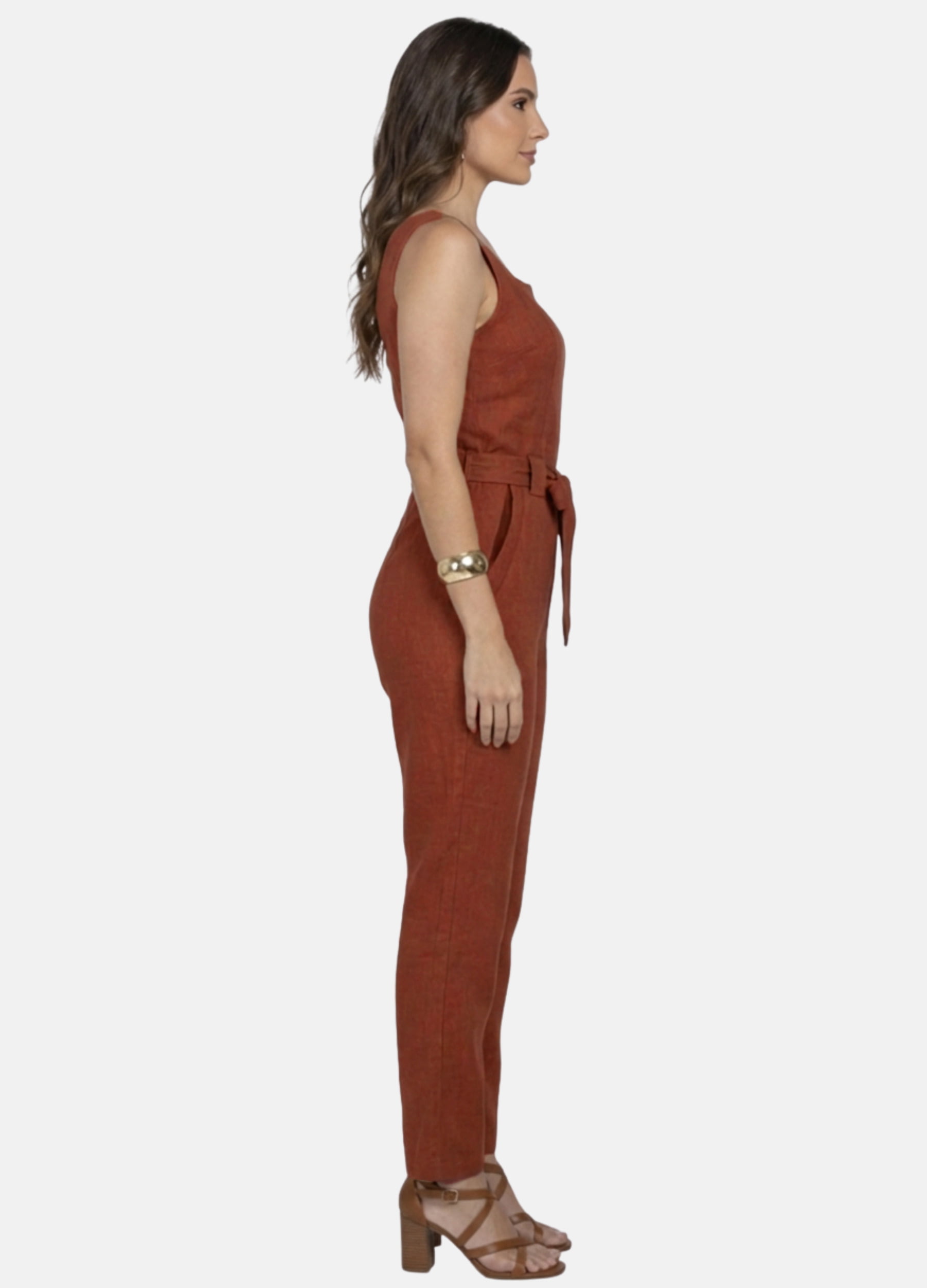 MACACÃO FEMININO LINHO COM BOLSO