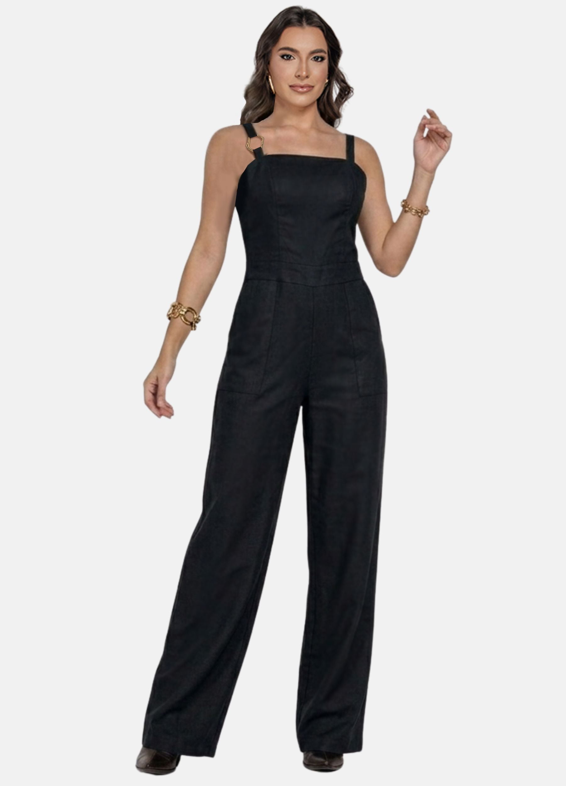 MACACÃO FEMININO LONGO COM FIVELA NA ALÇA