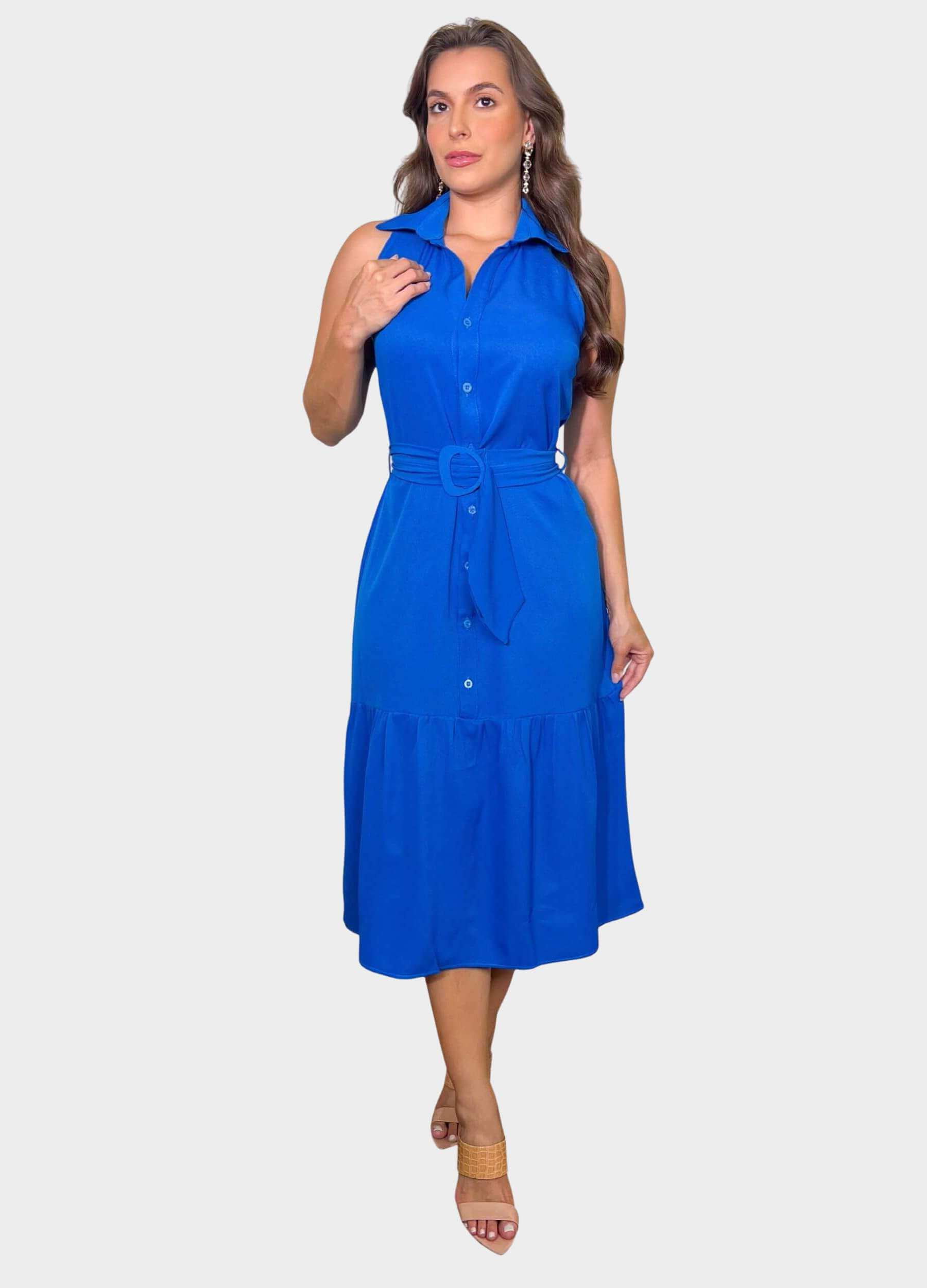 VESTIDO MIDI COM CARCELA E CINTO