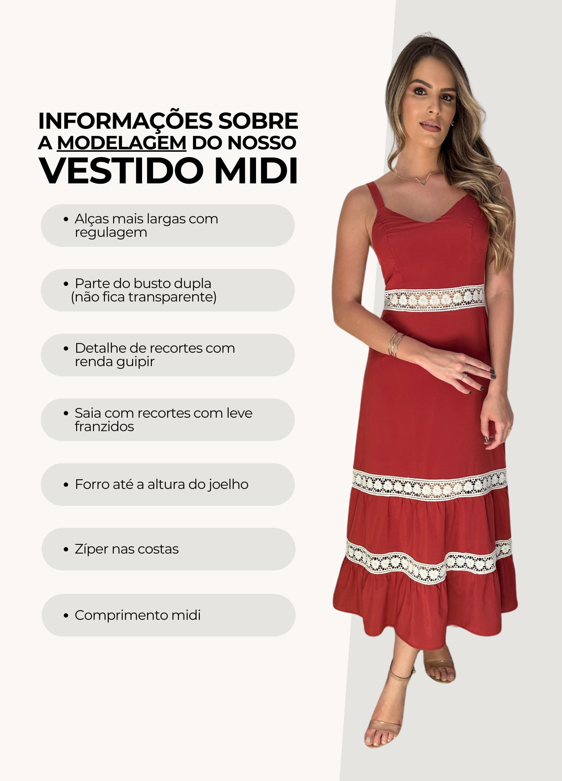 VESTIDO MIDI LISO COM RENDAS 