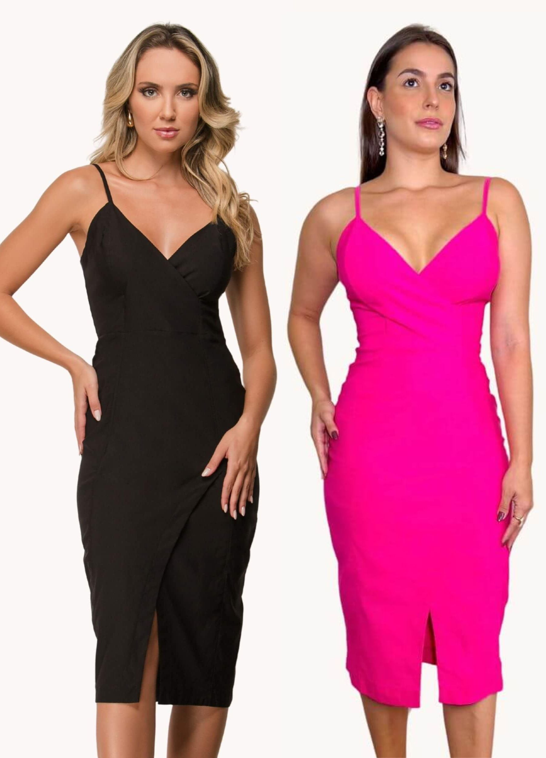 VESTIDO MIDI TRESPASSADO COM FENDA KIT COM 25%  DE DESCONTO