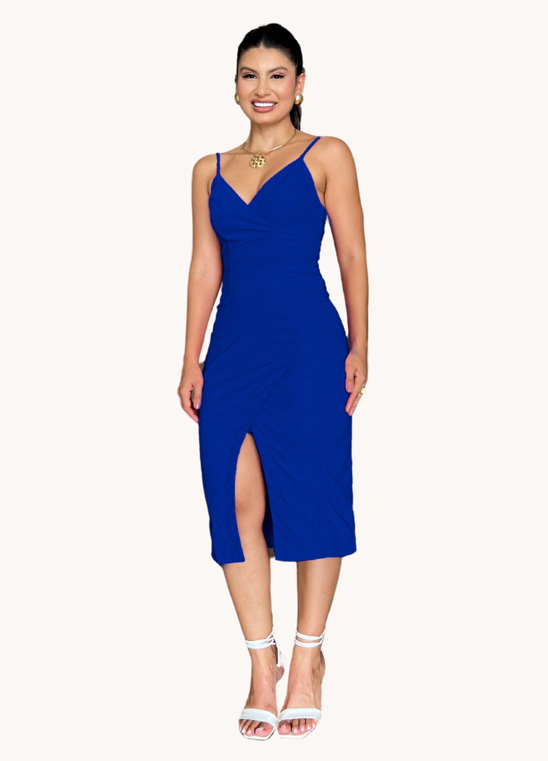 VESTIDO MIDI TRESPASSADO COM FENDA KIT COM 25%  DE DESCONTO 