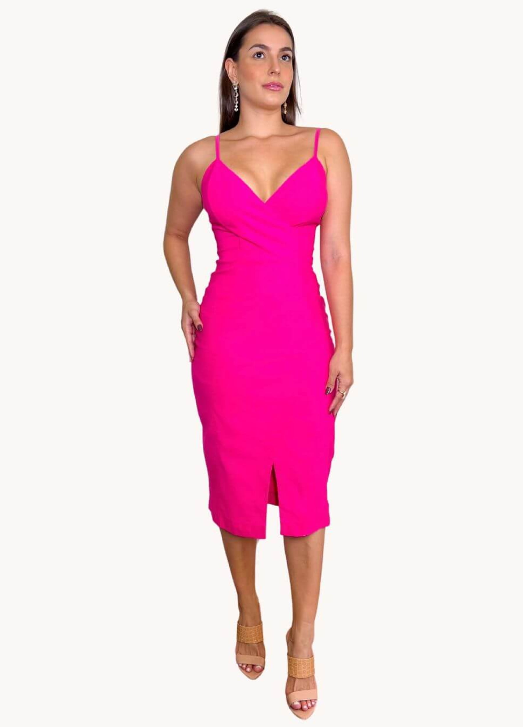 VESTIDO MIDI TRESPASSADO COM FENDA KIT COM 25%  DE DESCONTO 