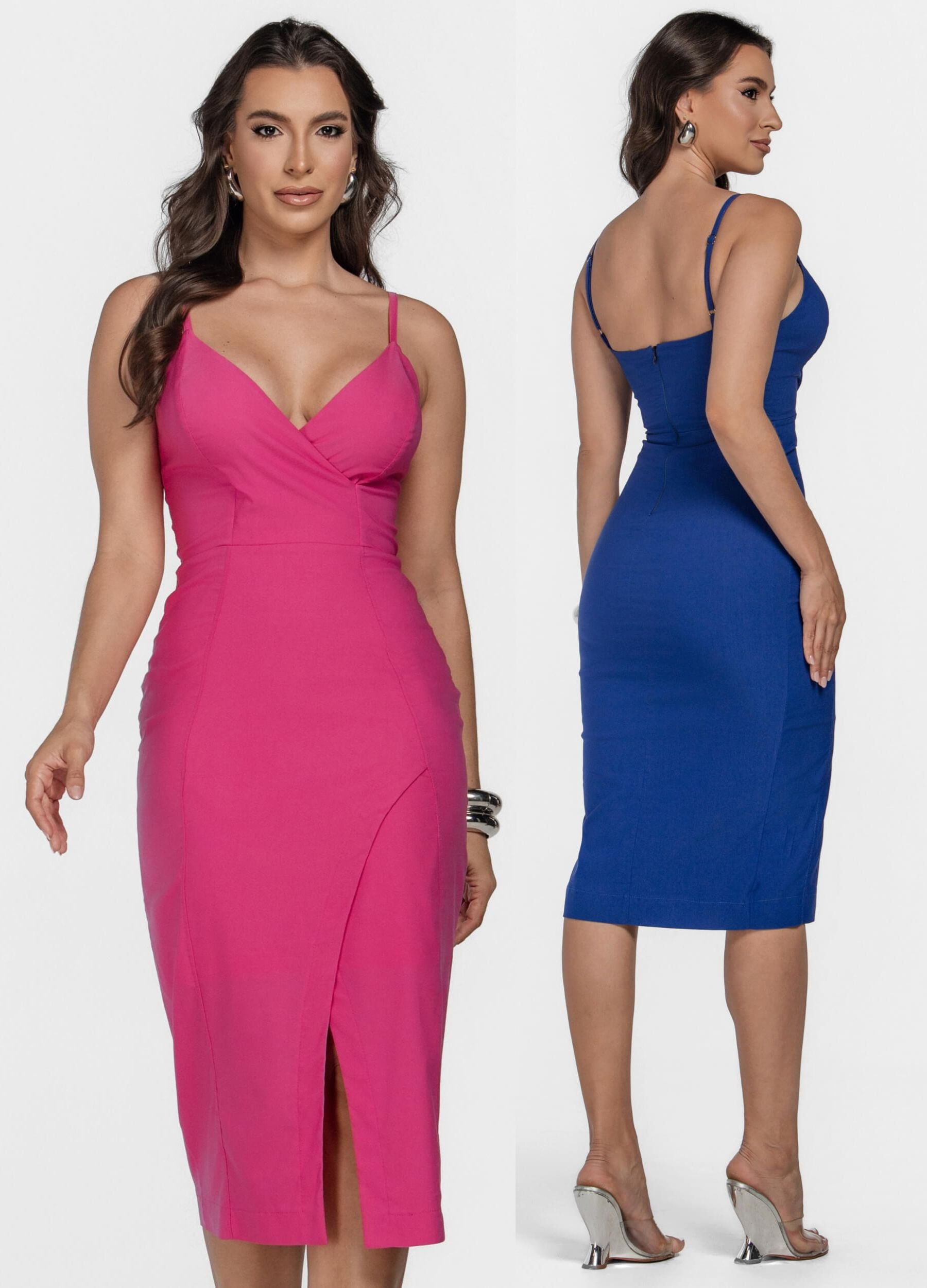 VESTIDO MIDI TRESPASSADO COM FENDA KIT COM 25%  DE DESCONTO