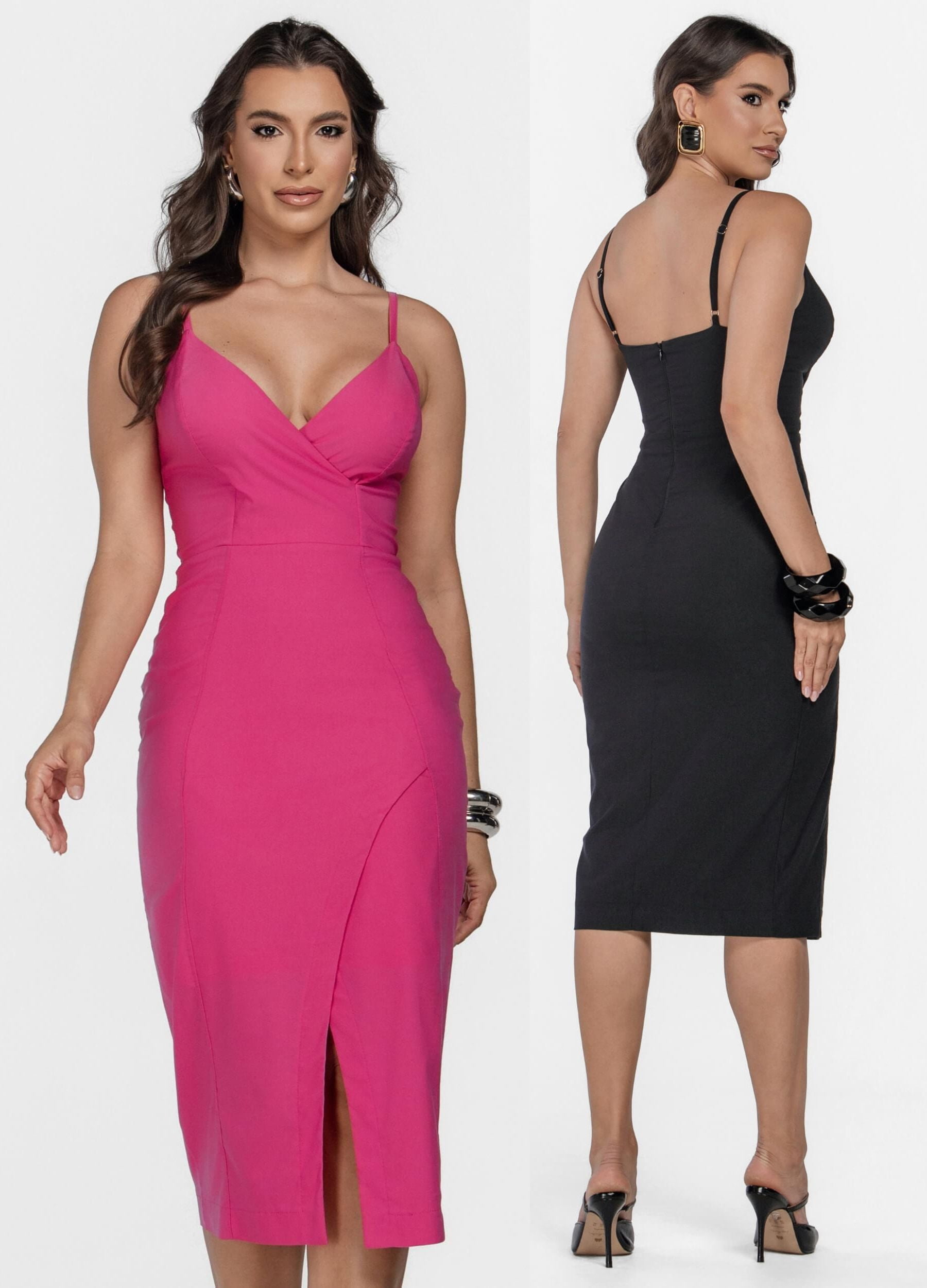 VESTIDO MIDI TRESPASSADO COM FENDA KIT COM 25%  DE DESCONTO 