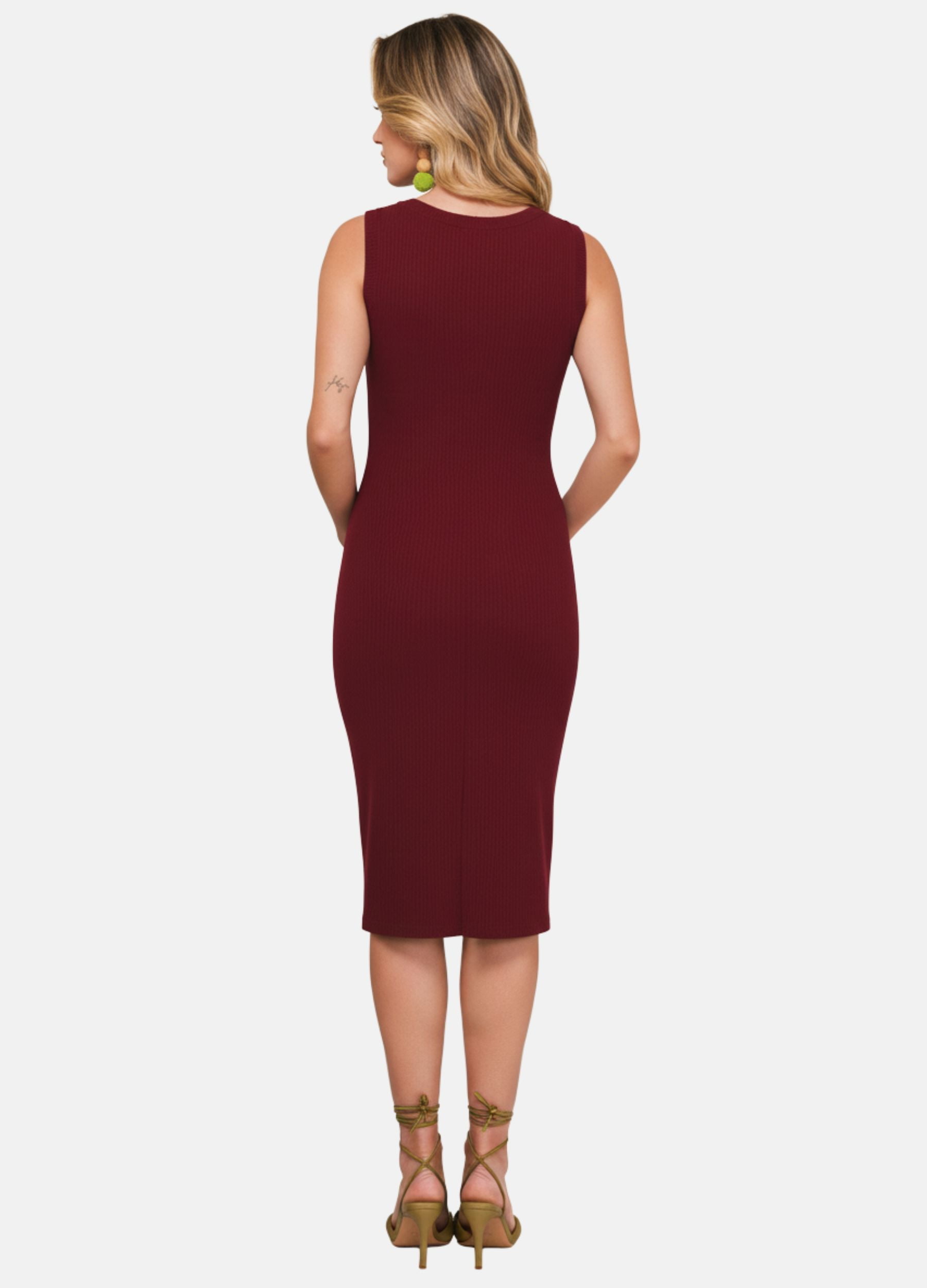 VESTIDO CANELADO MIDI FEMININO