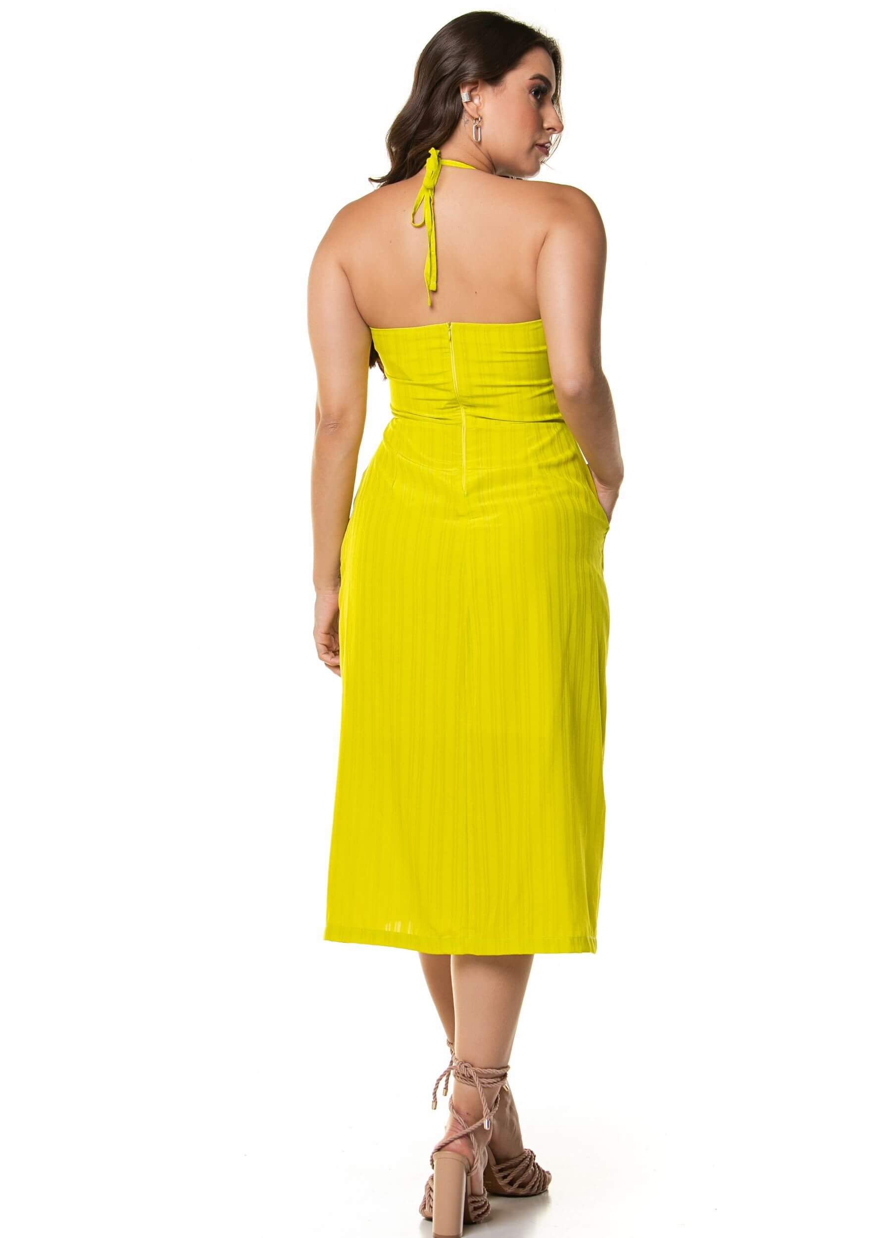 VESTIDO MIDI COM AMARRAÇÃO NA CINTURA 