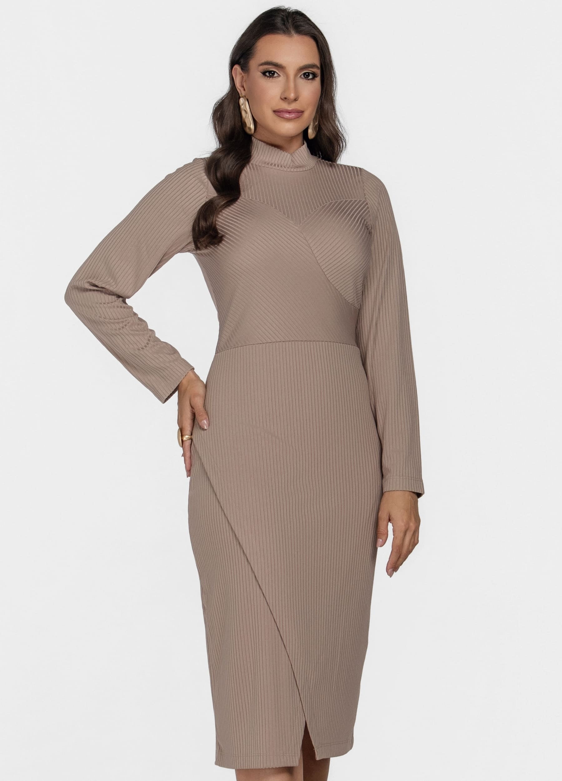 VESTIDO MIDI MALHA CANELADA 