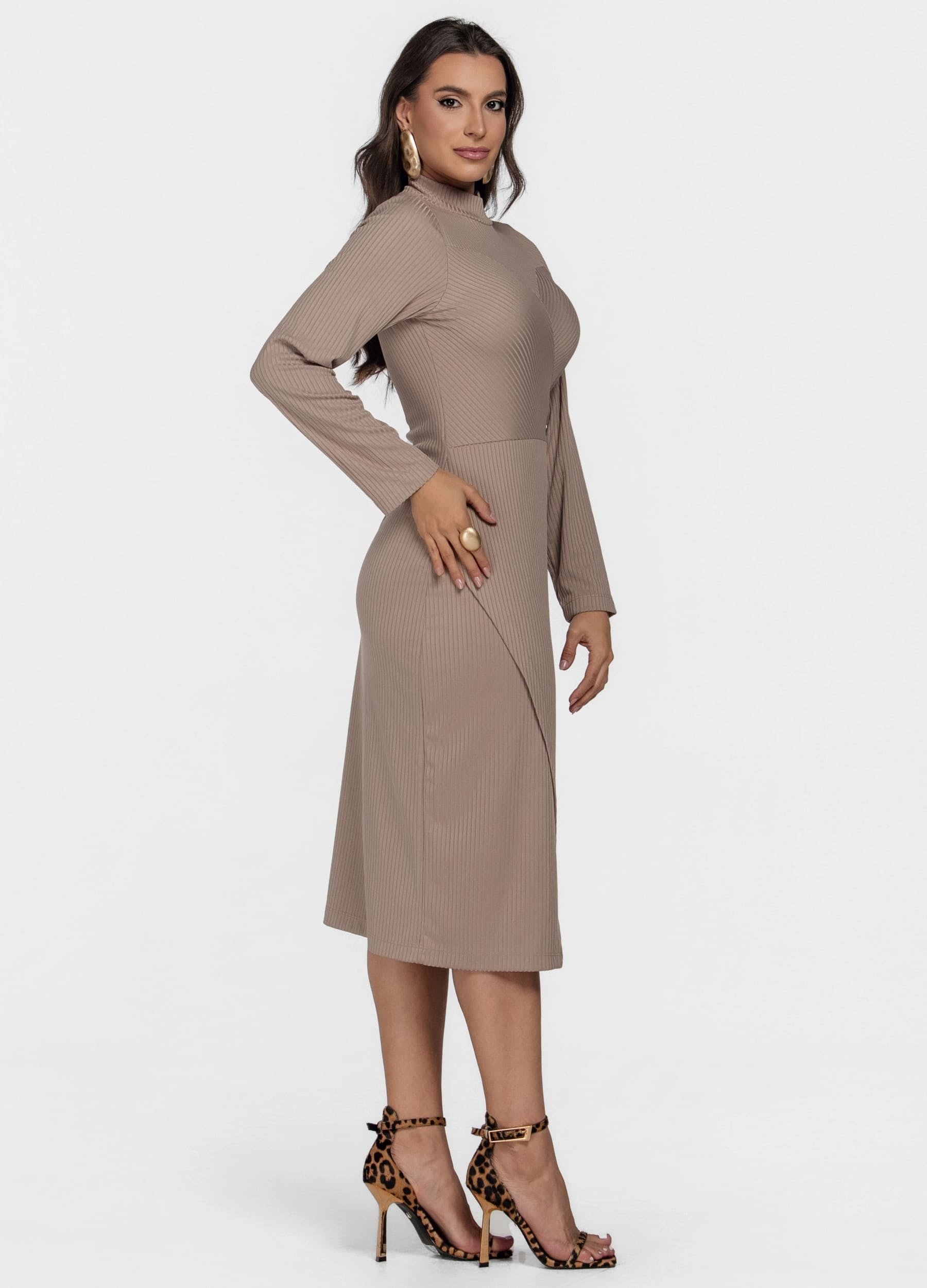 VESTIDO MIDI MALHA CANELADA 