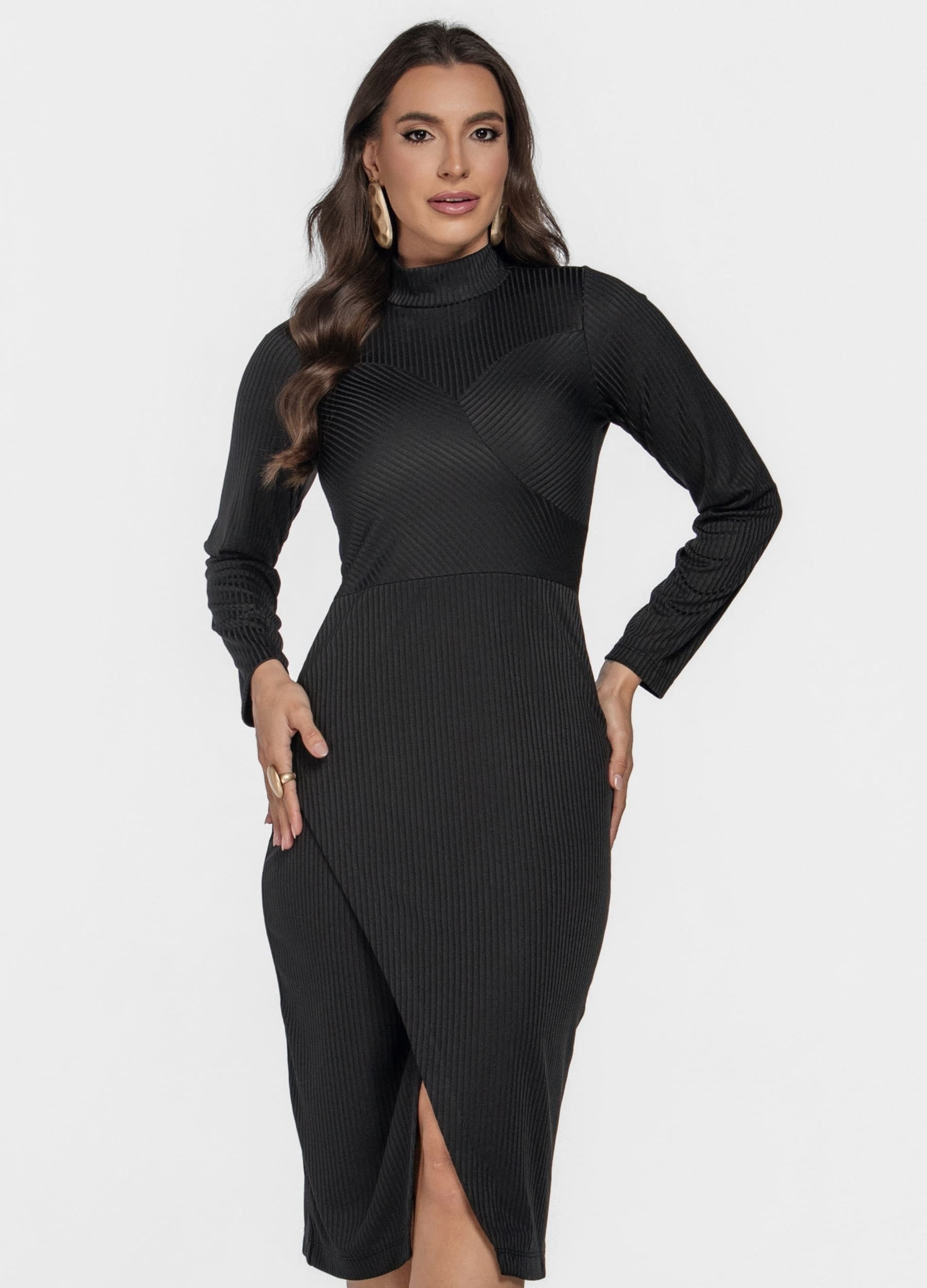 VESTIDO MIDI MALHA CANELADA 