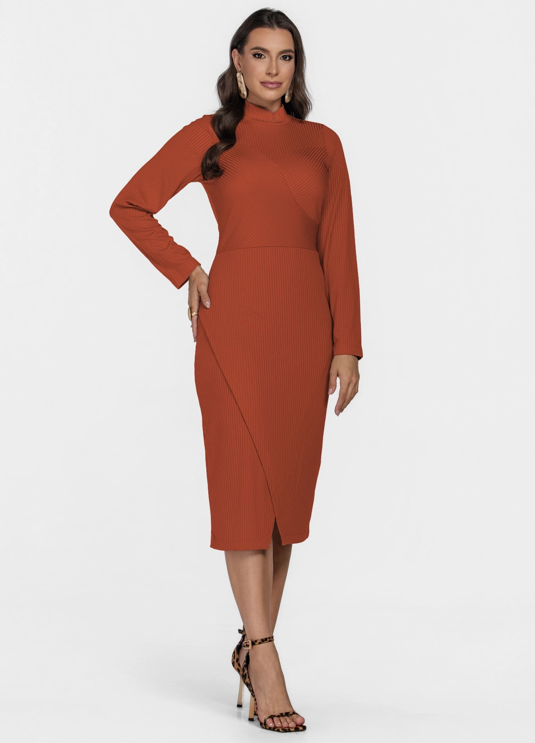 VESTIDO MIDI MALHA CANELADA 